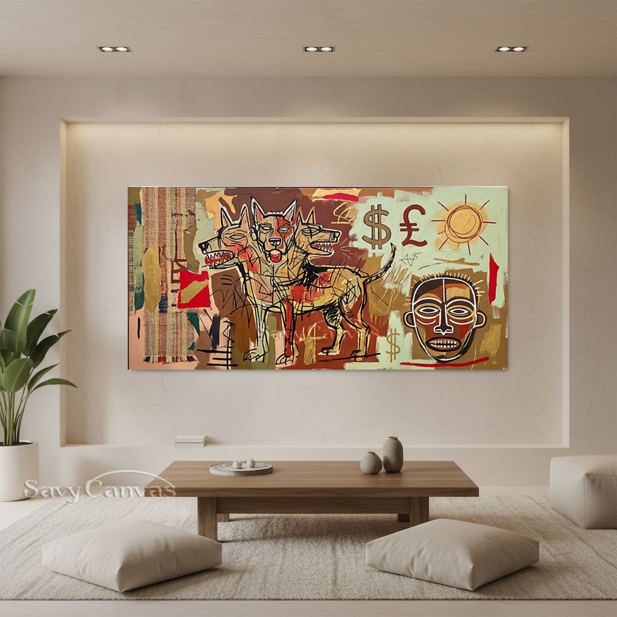 Basquiat Style Cerberus Oil Painting - Neo-Expressionist Wall Art #SS 044