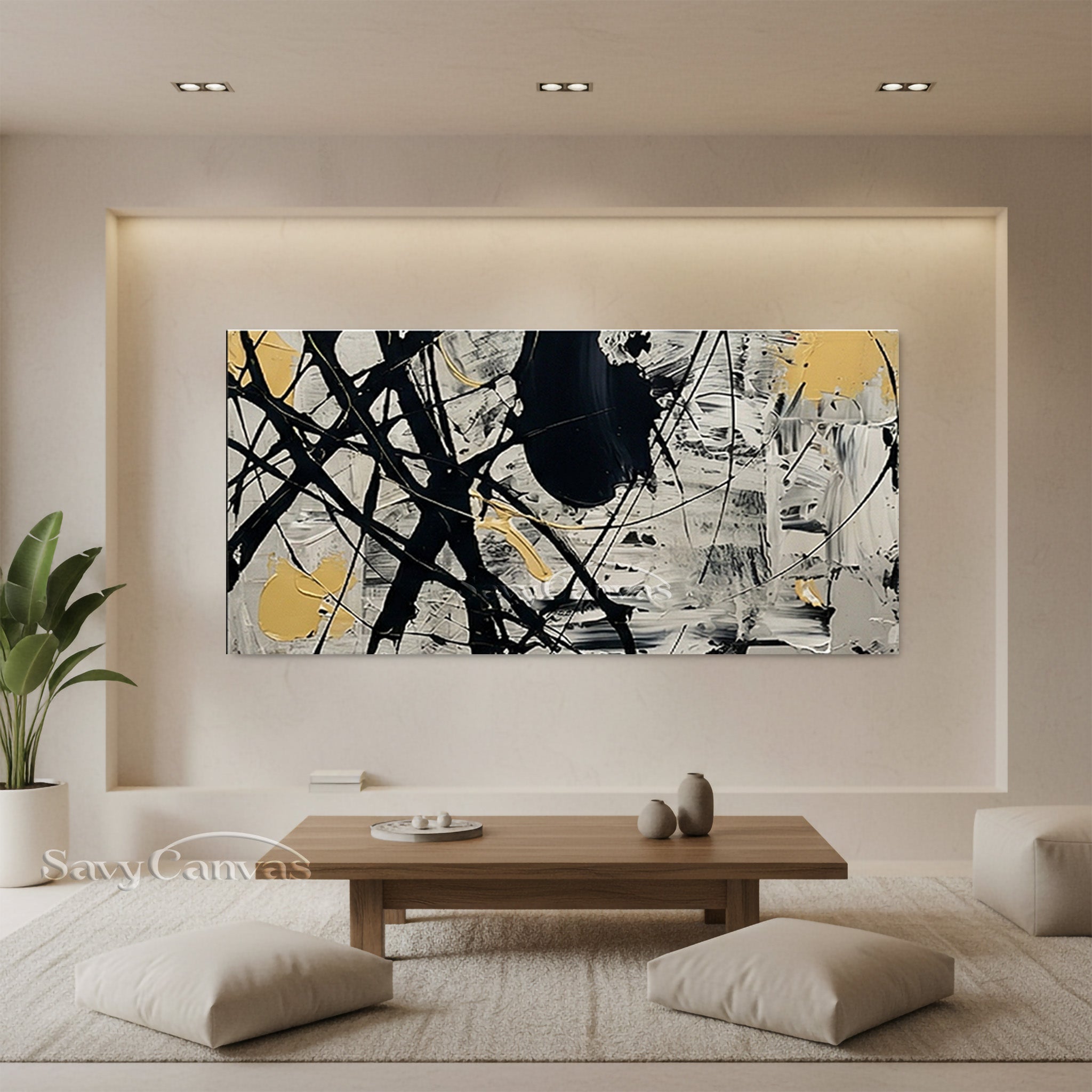 Contemporary Yellow & White Splatter Art | Hand-Painted Canvas Decor #JJ 466