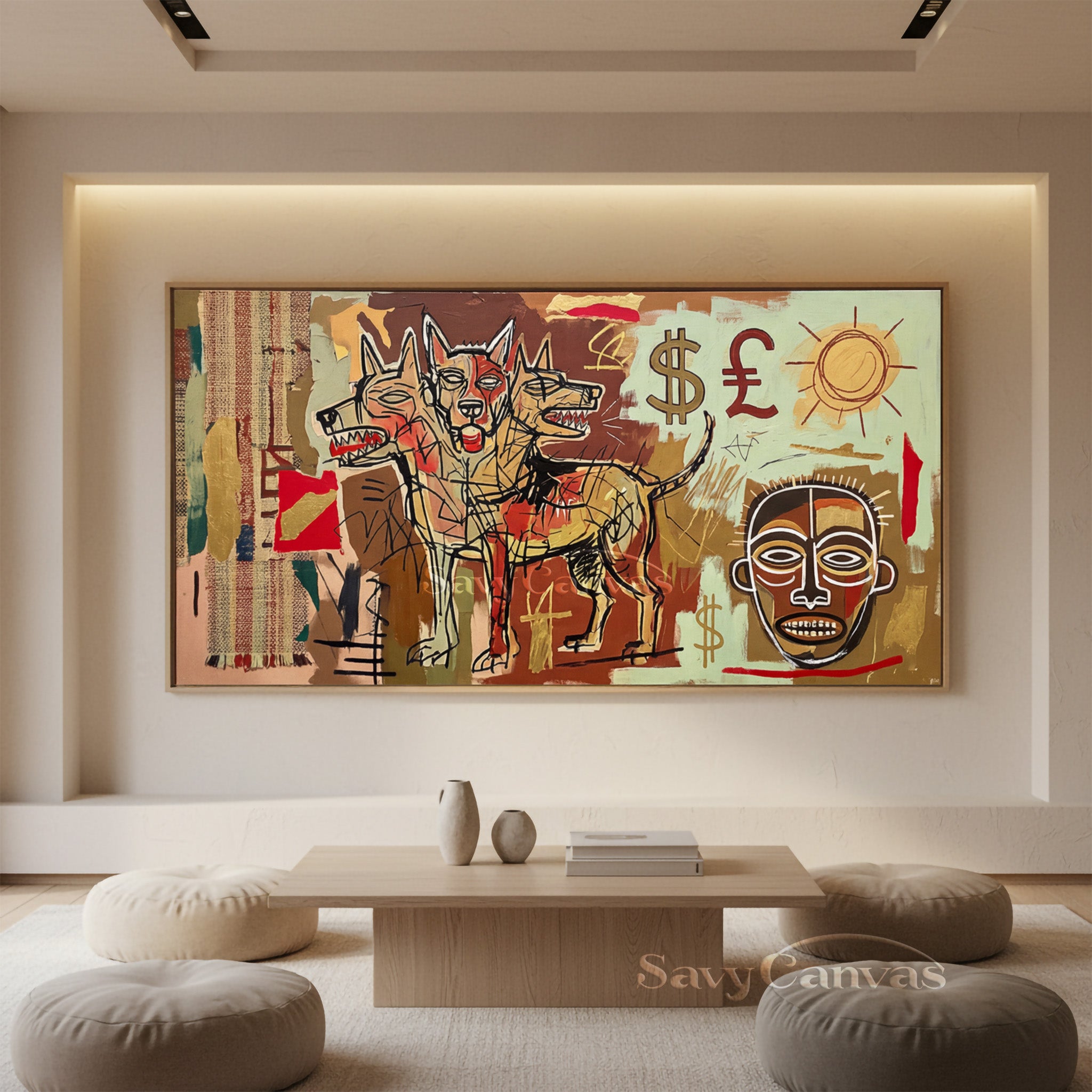 Basquiat Style Cerberus Oil Painting - Neo-Expressionist Wall Art #SS 044