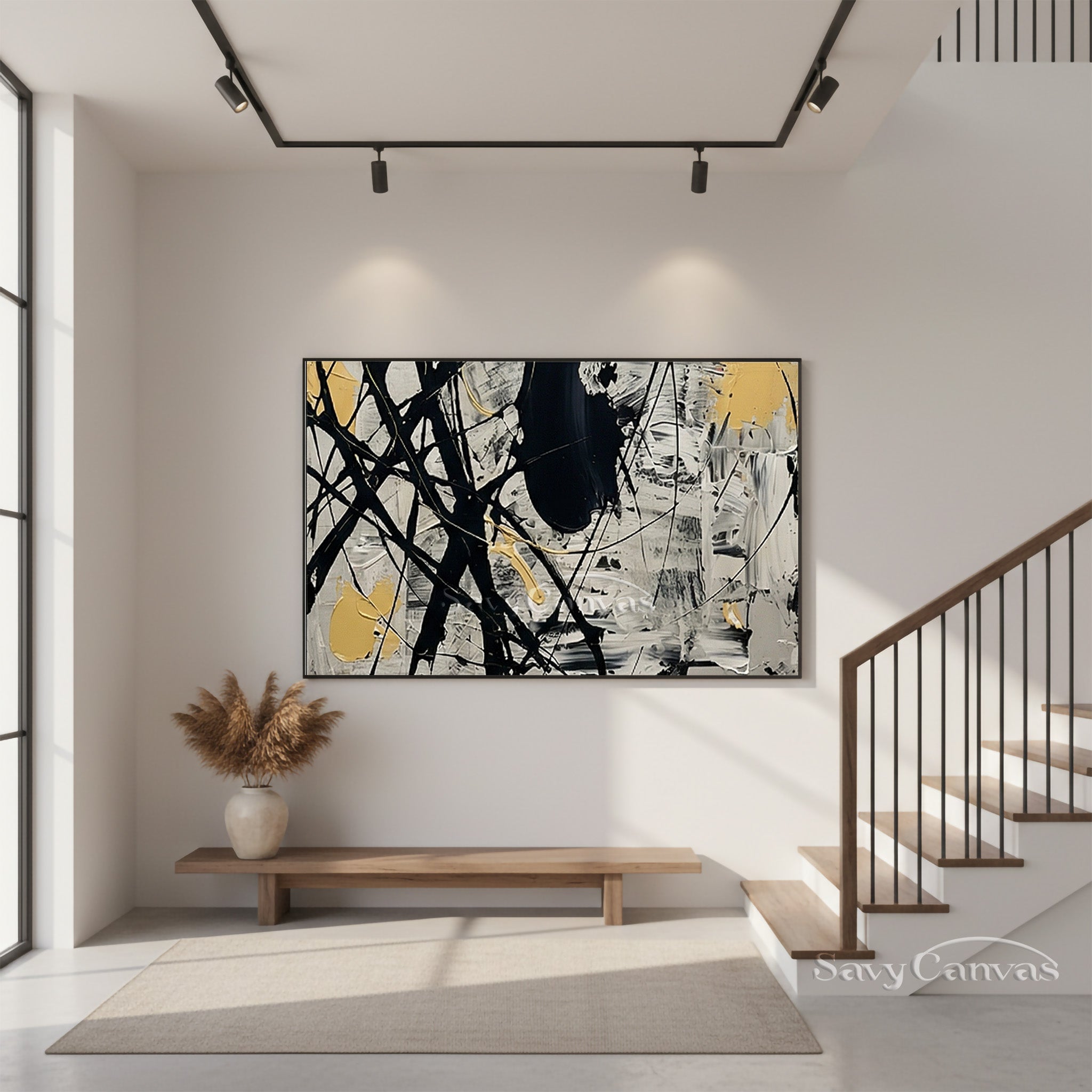 Contemporary Yellow & White Splatter Art | Hand-Painted Canvas Decor #JJ 466