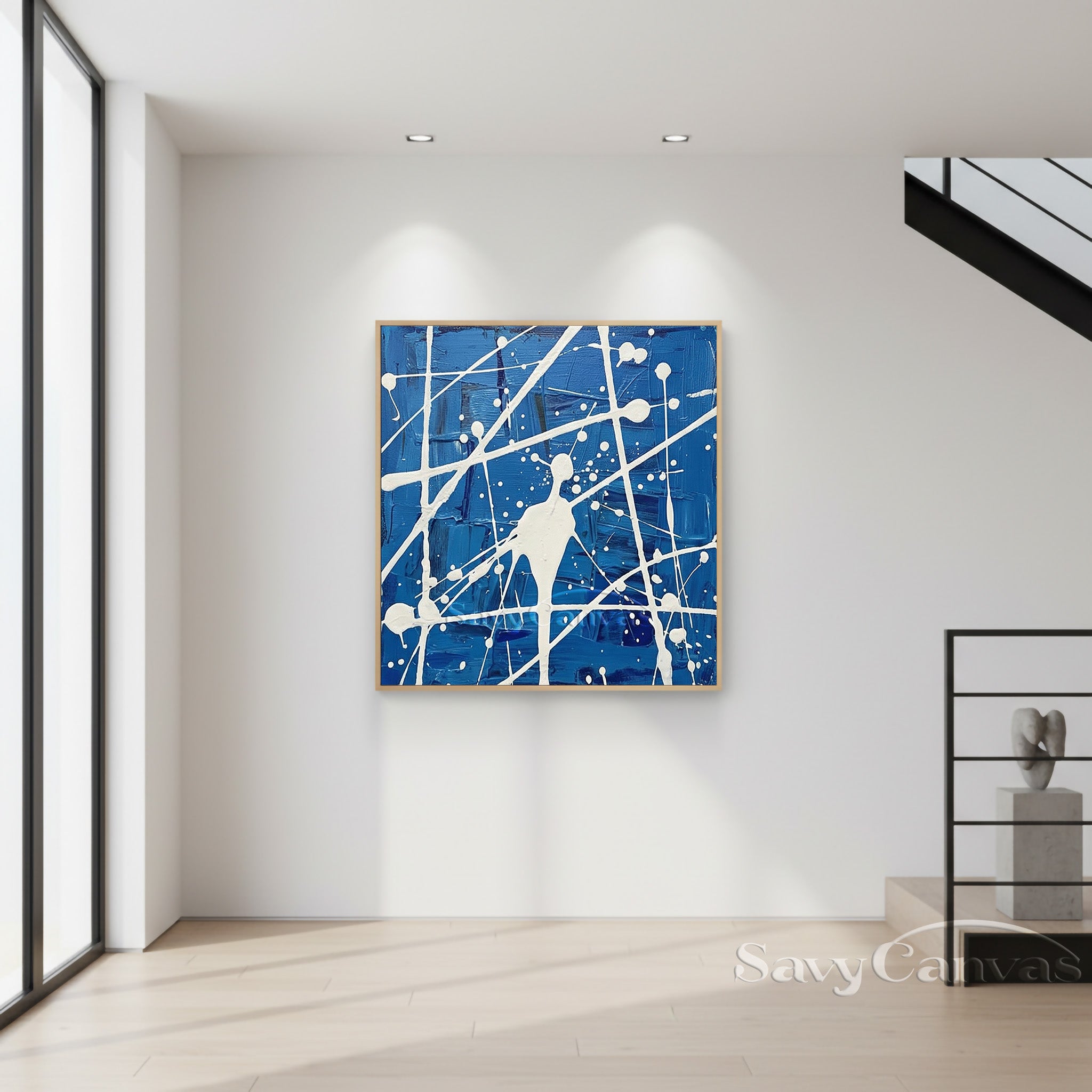 Modern Blue Abstract Drip Art | Vibrant Hand-Painted Wall Decor #JJ 456