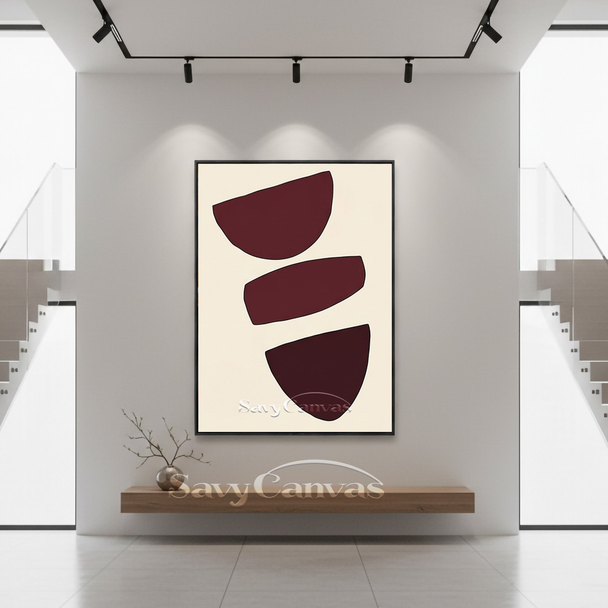 Modern Abstract Canvas Print | Burgundy Geometric Art #AA 511