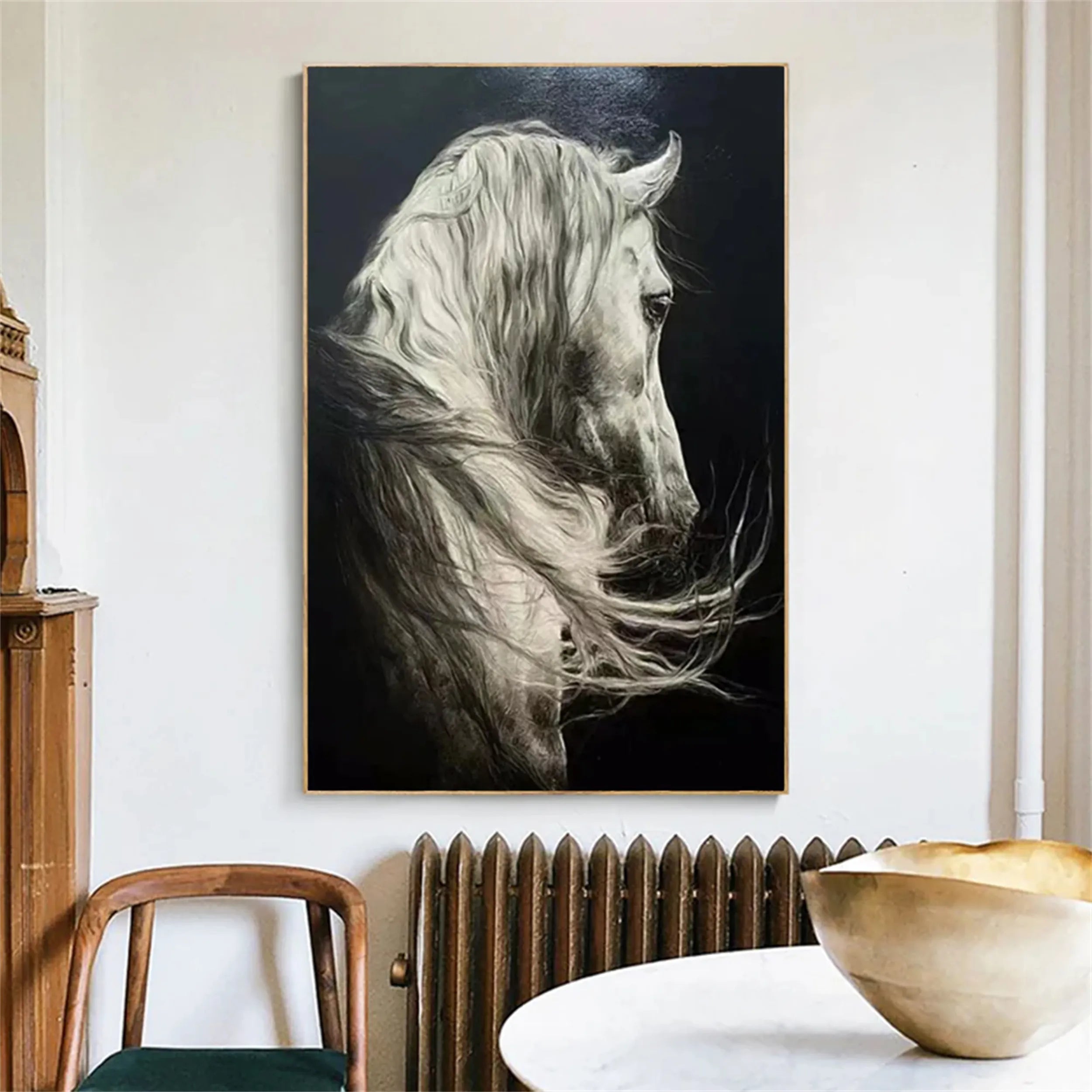 White Horse Oil Painting | Large Black & White Equine Art #ZZ 017