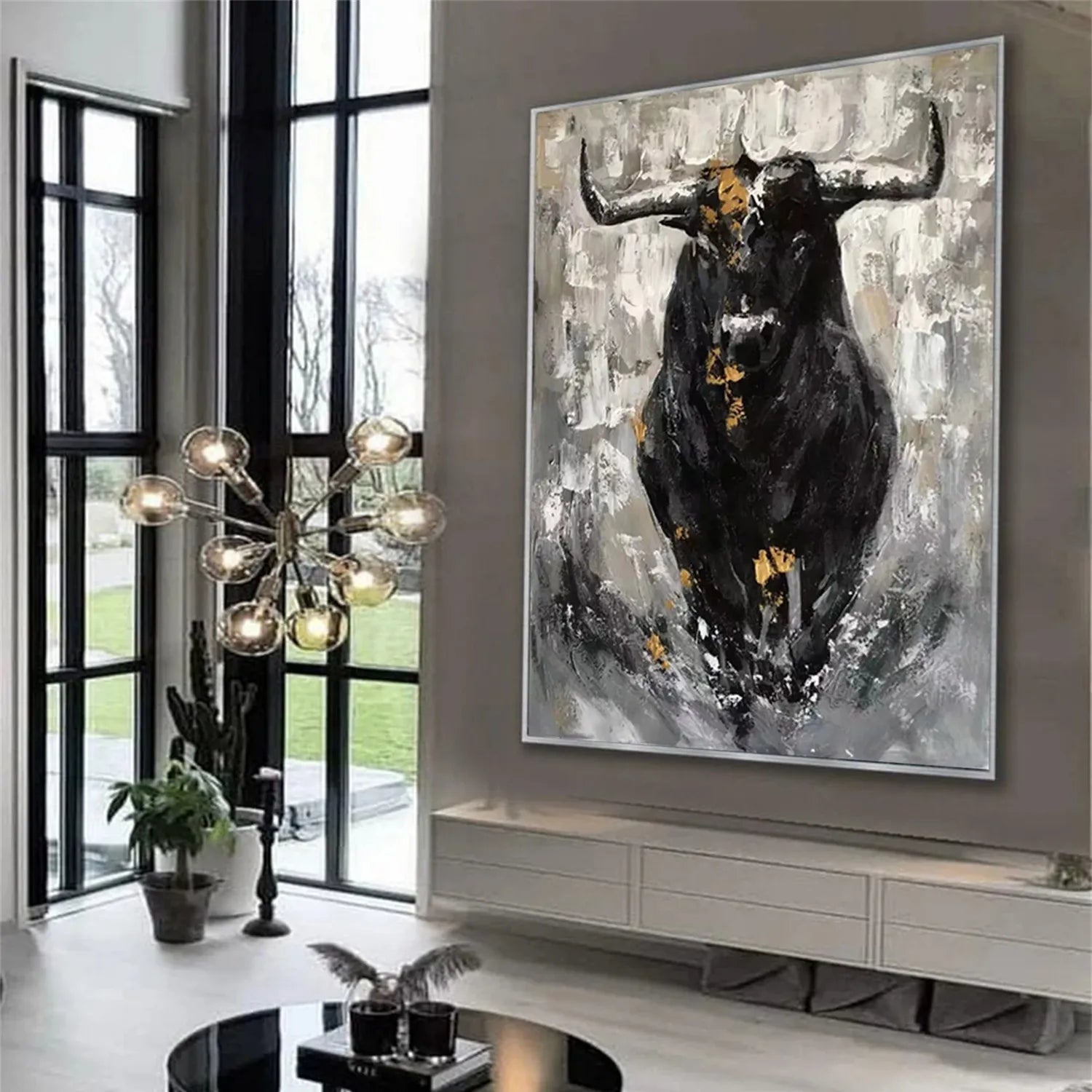 Abstract Bull Canvas Art: Powerful Animal Painting #ZZ 024
