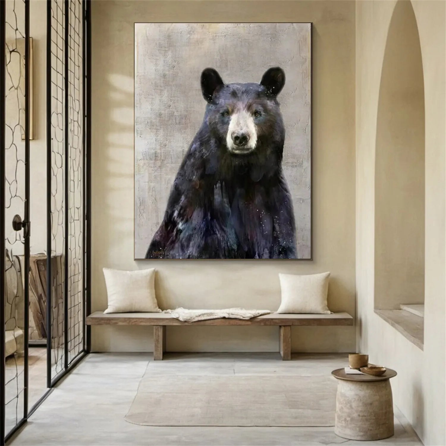 Contemporary Bear Painting: Bold Black Bear Oil Artwork for Sale