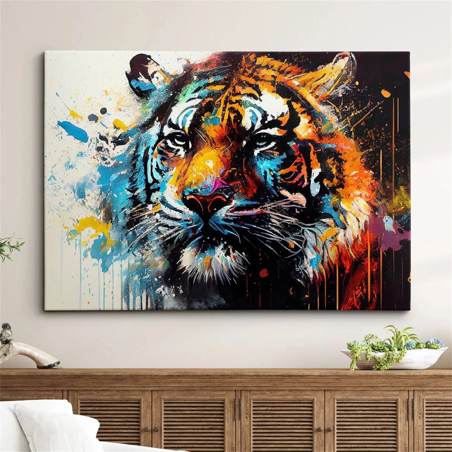 Splatter Tiger Painting: Unique Wild Animal Wall Hanging