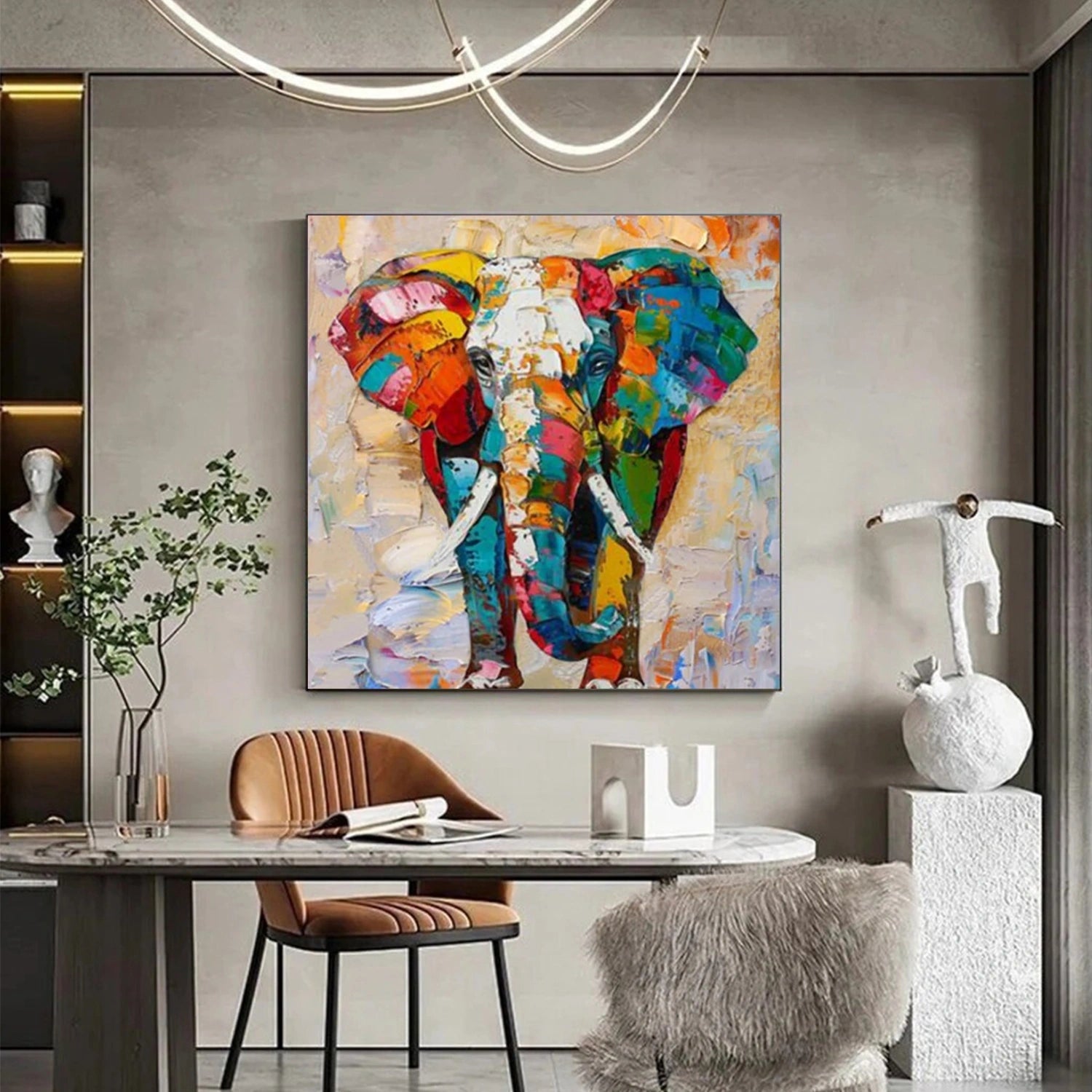 Colorful Elephant Wall Art | Large Square Abstract Animal Painting #ZZ 215