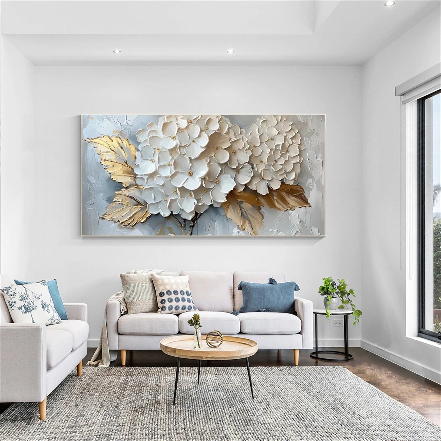 Oversized Abstract Flower Painting | Textured Canvas Art Decor #JJ 293