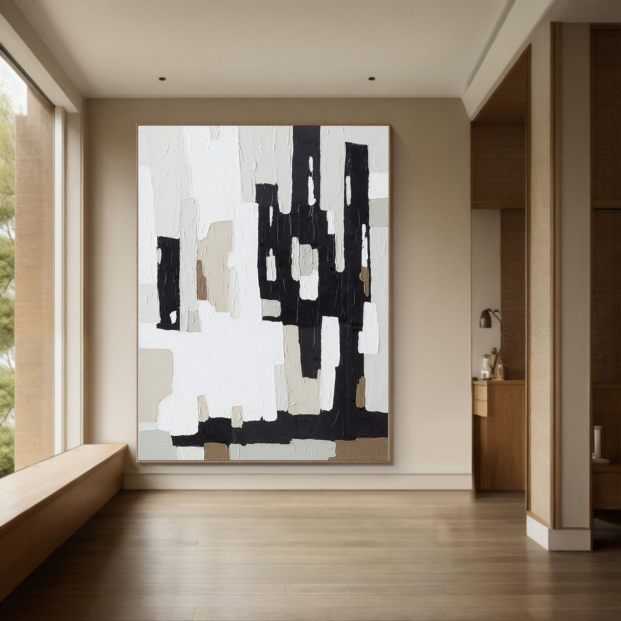 Textured Abstract Art - Black and White Modern Painting #TC 114