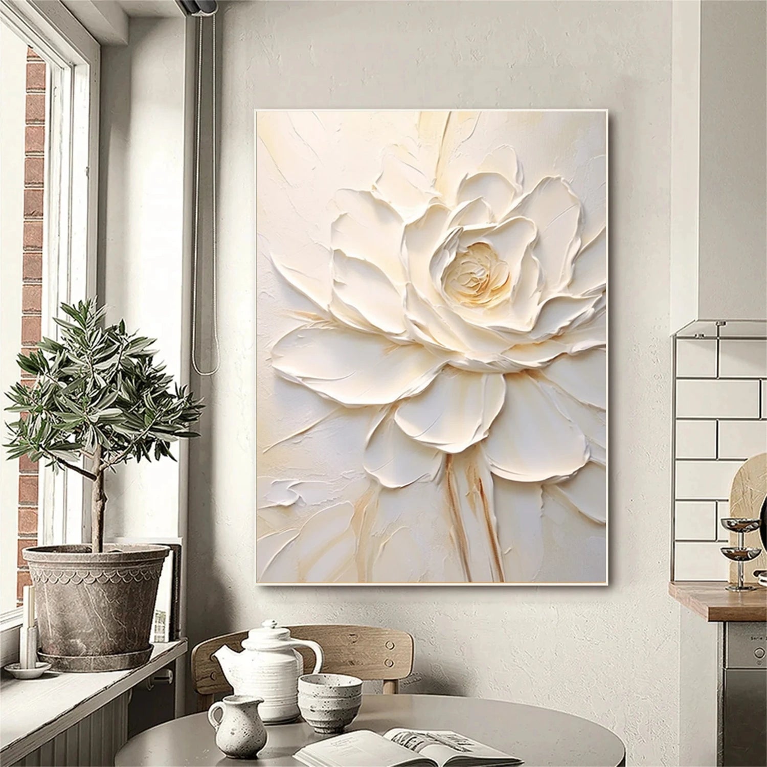 Textured Modern Abstract White Flowers | Original Impasto Painting  Room Decor #JJ 311