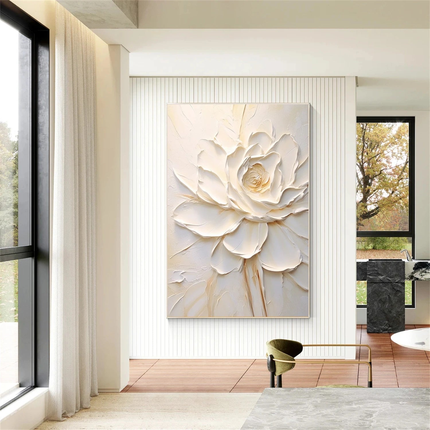Textured Modern Abstract White Flowers | Original Impasto Painting Room Decor #JJ 311