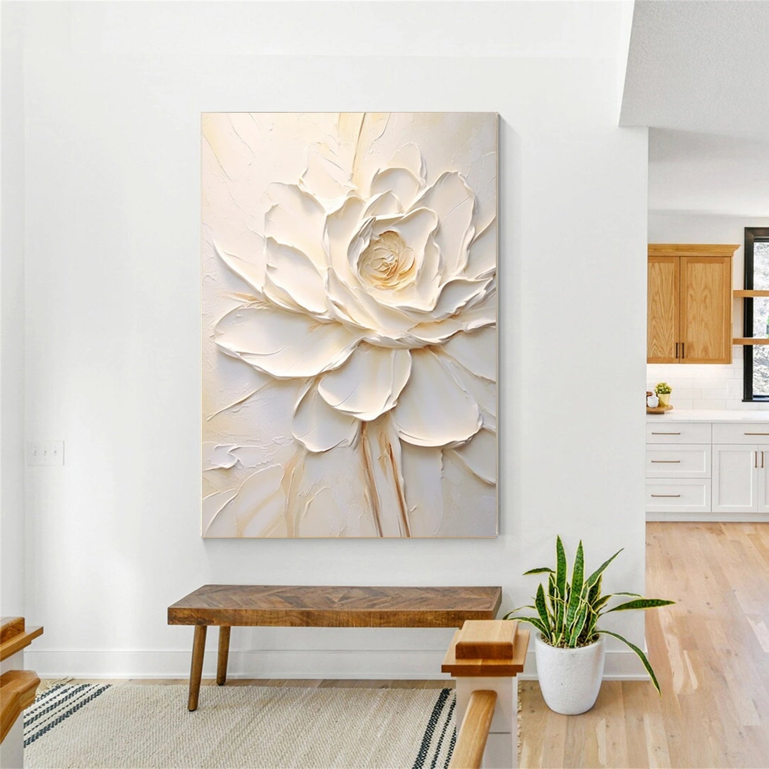 Textured Modern Abstract White Flowers | Original Impasto Painting Room Decor #JJ 311