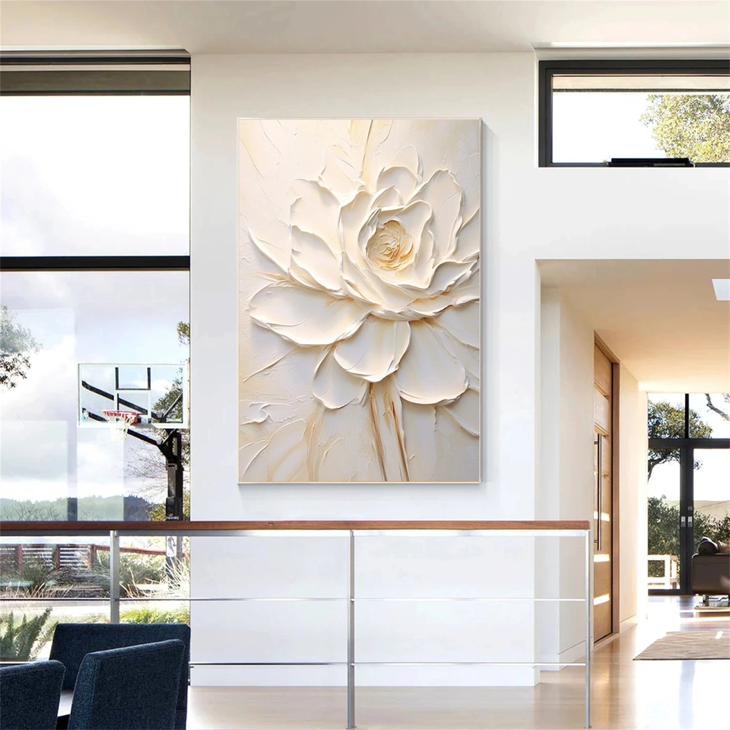 Textured Modern Abstract White Flowers | Original Impasto Painting Room Decor #JJ 311