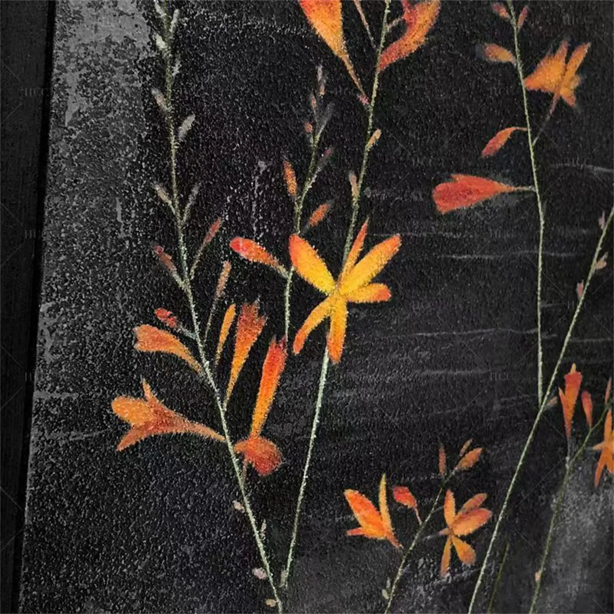 Dark Floral Wall Art | Large Vertical Flowers Black Canvas #ZZ 184