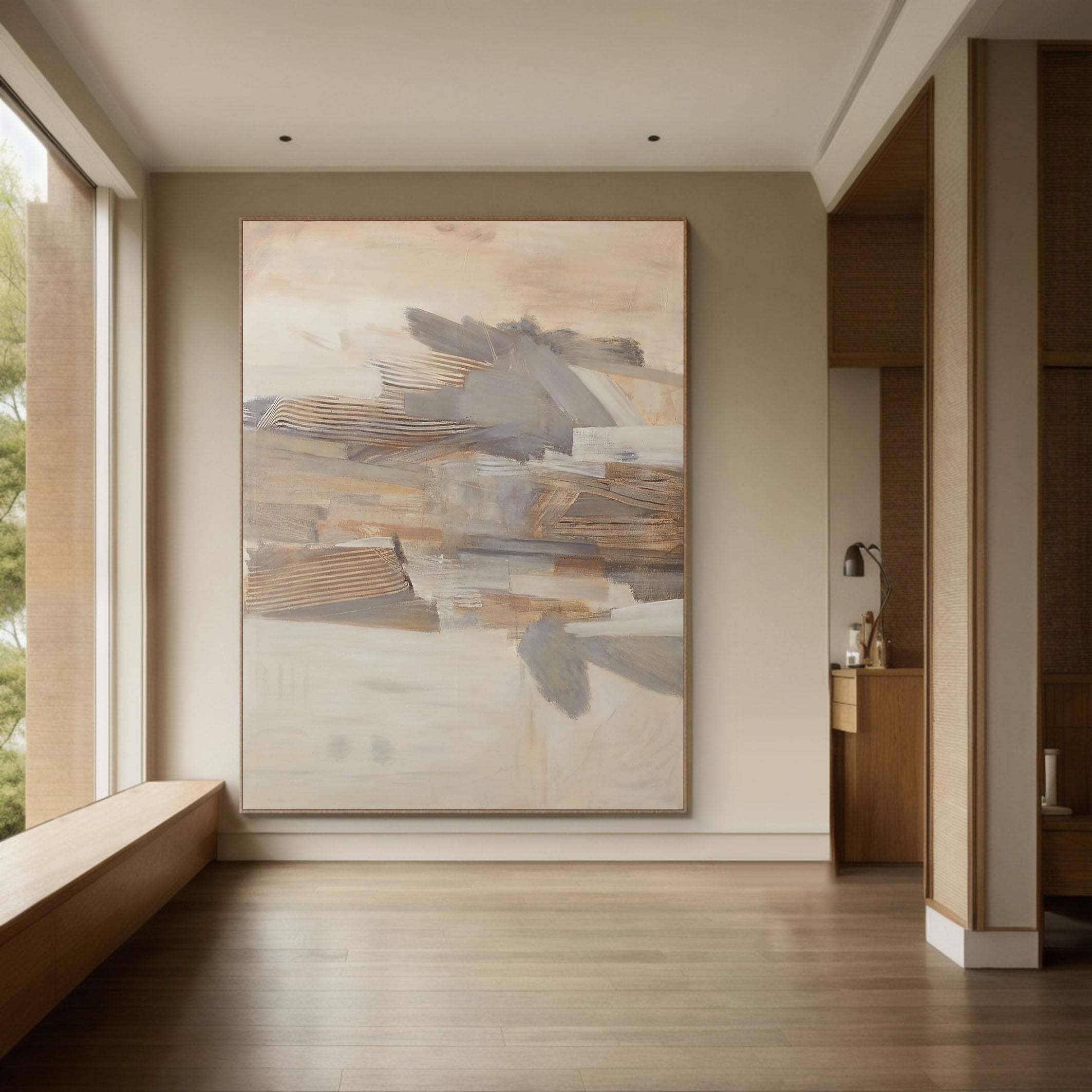 Hand Painted Neutral Abstract Art on Canvas