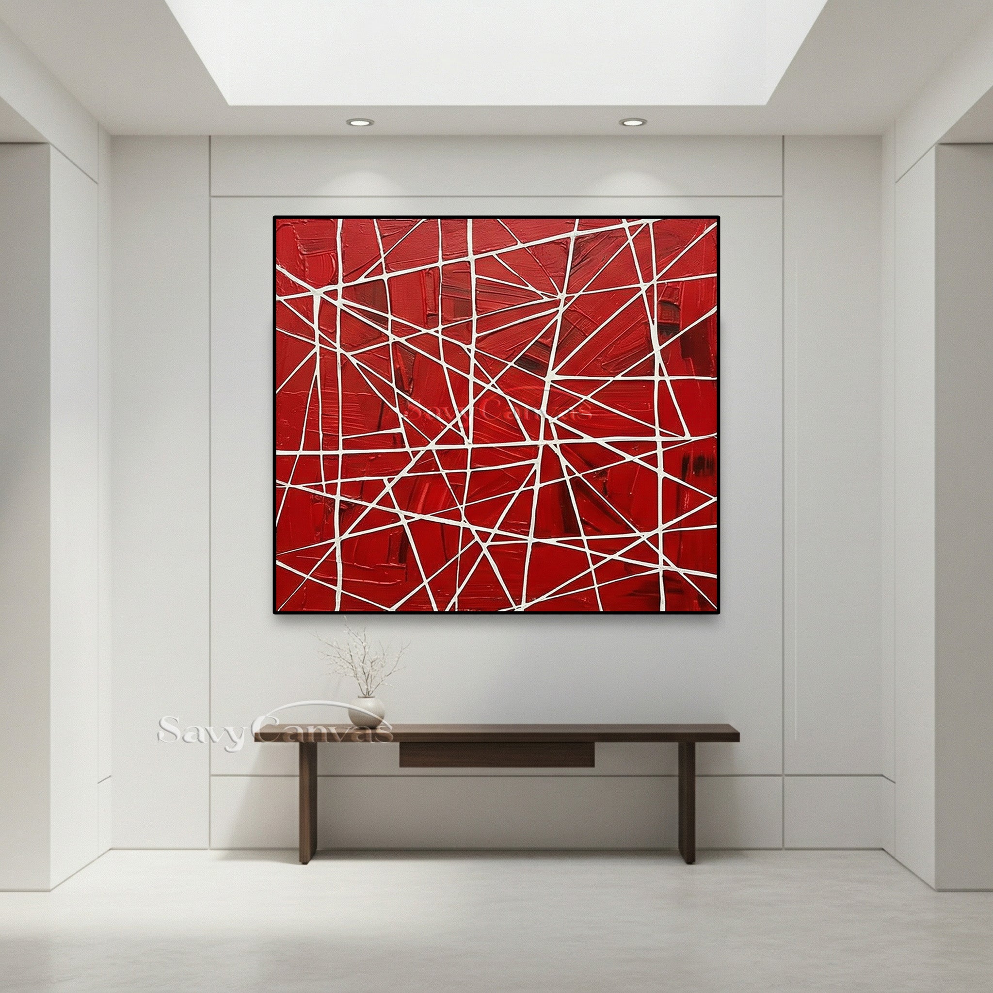 Bold Red Geometric Abstract Painting | Hand-Painted Textured Art #JJ 457