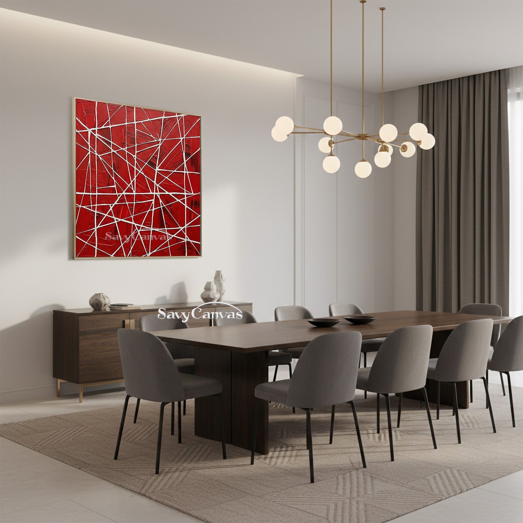 Bold Red Geometric Abstract Painting | Hand-Painted Textured Art #JJ 457