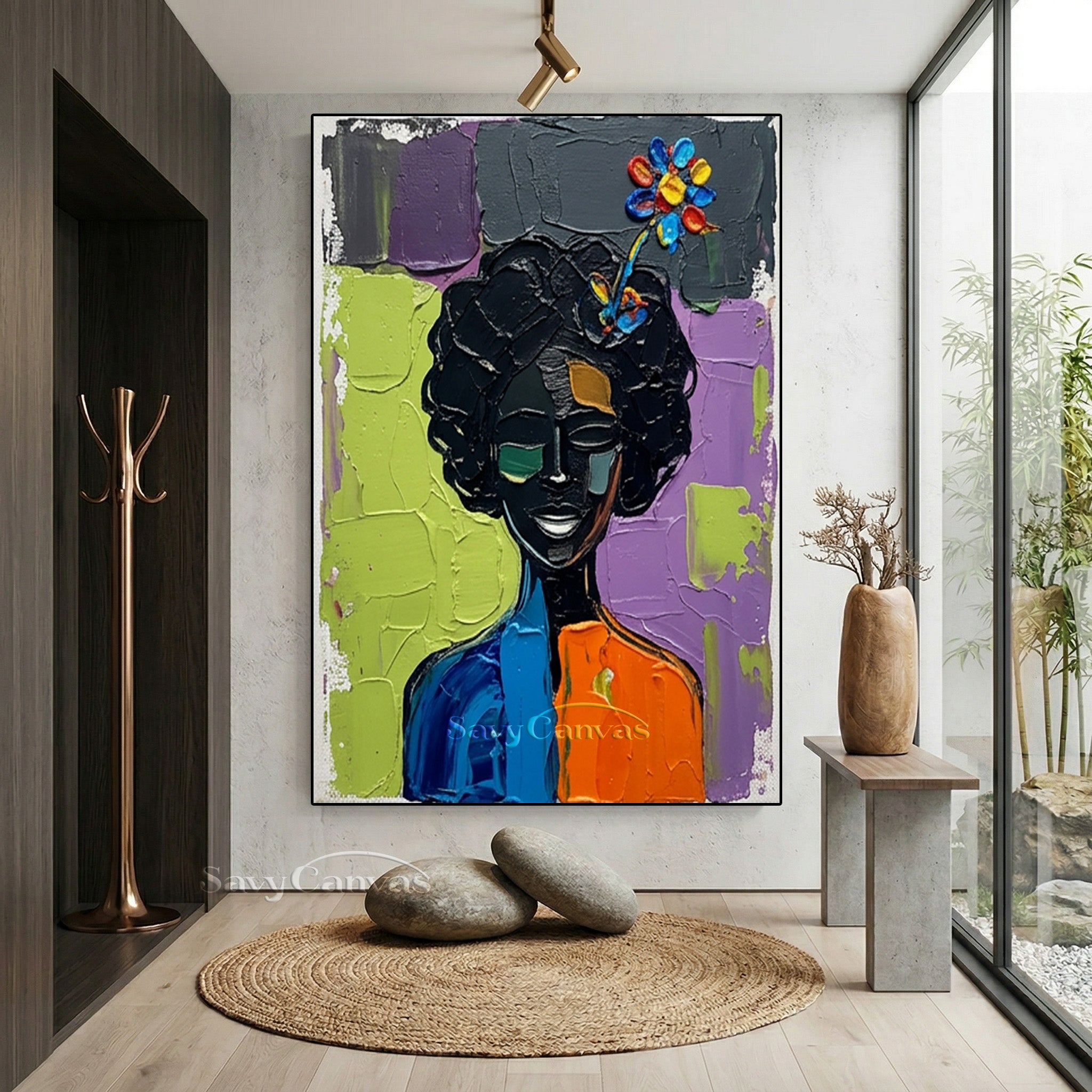 Textured Abstract Portrait Canvas | Bold Impasto Wall Art #AA 533