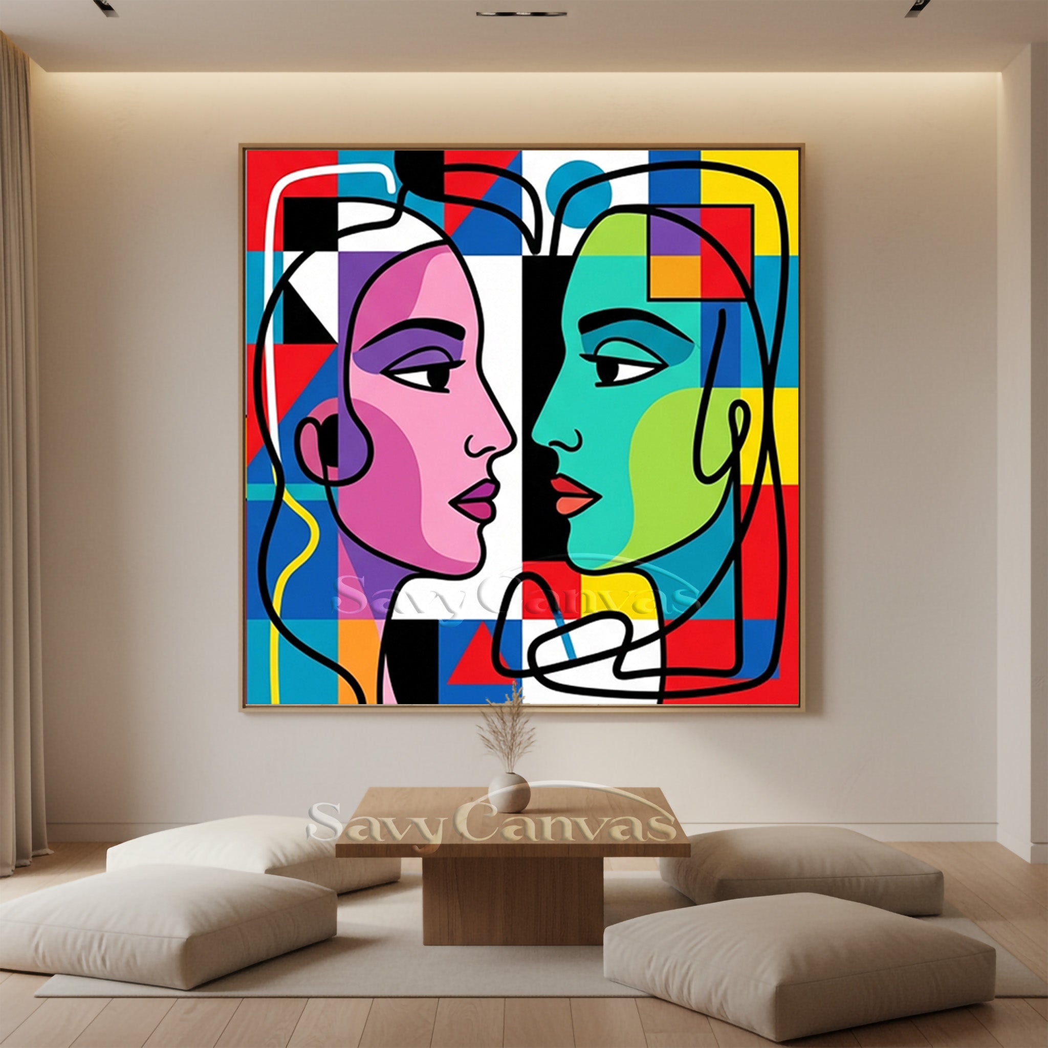 Modern Abstract Faces Painting | Colorful Framed Wall Art