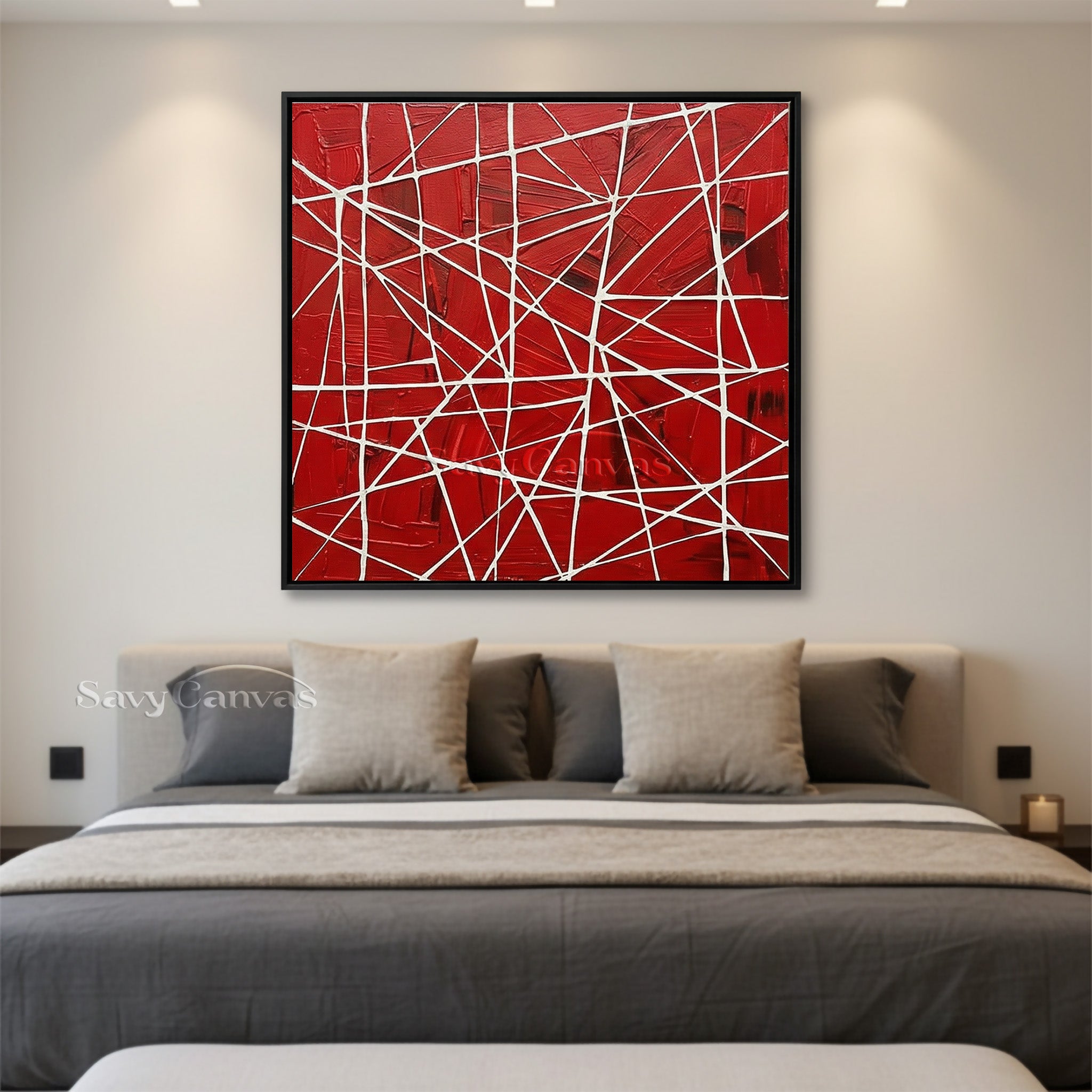 Bold Red Geometric Abstract Painting | Hand-Painted Textured Art #JJ 457