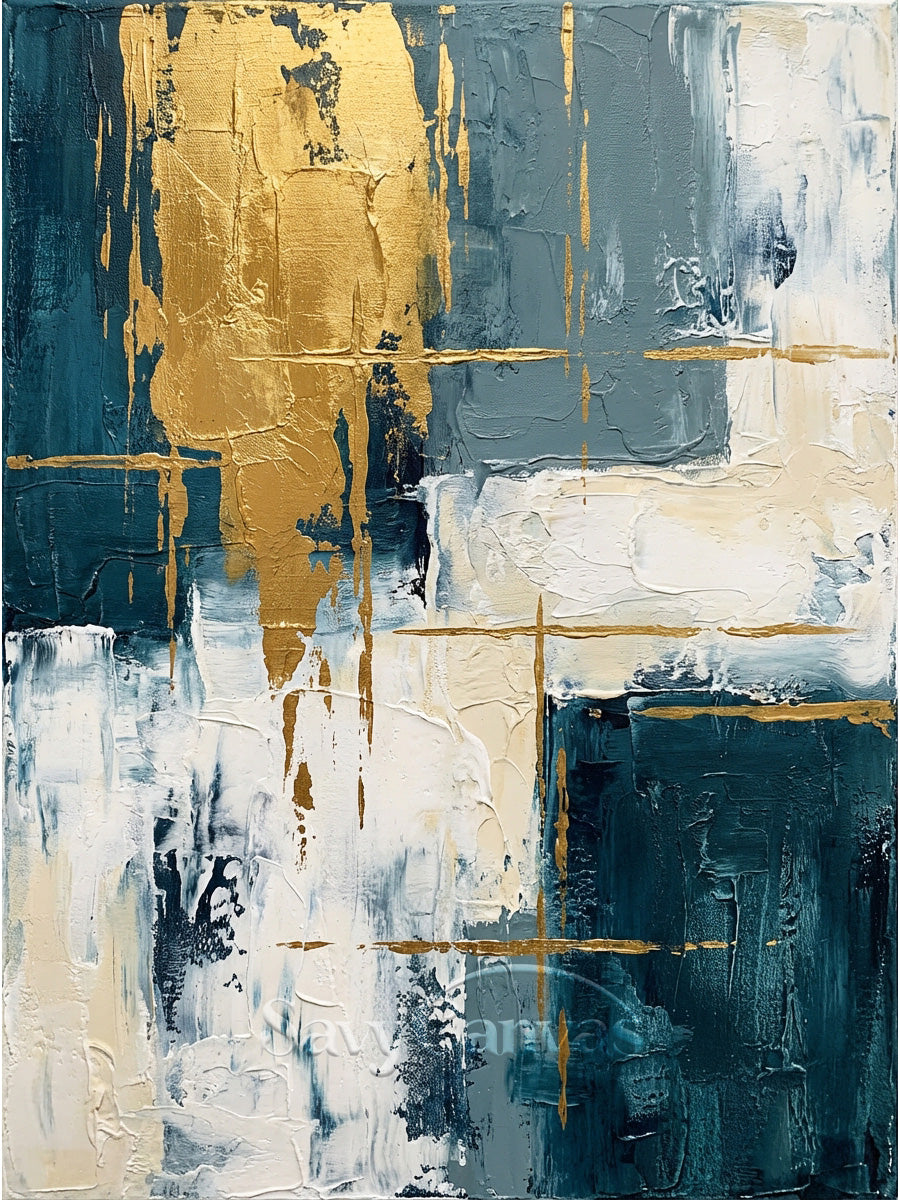 Luxury Navy and Gold Geometric Abstract Wall Art Decor