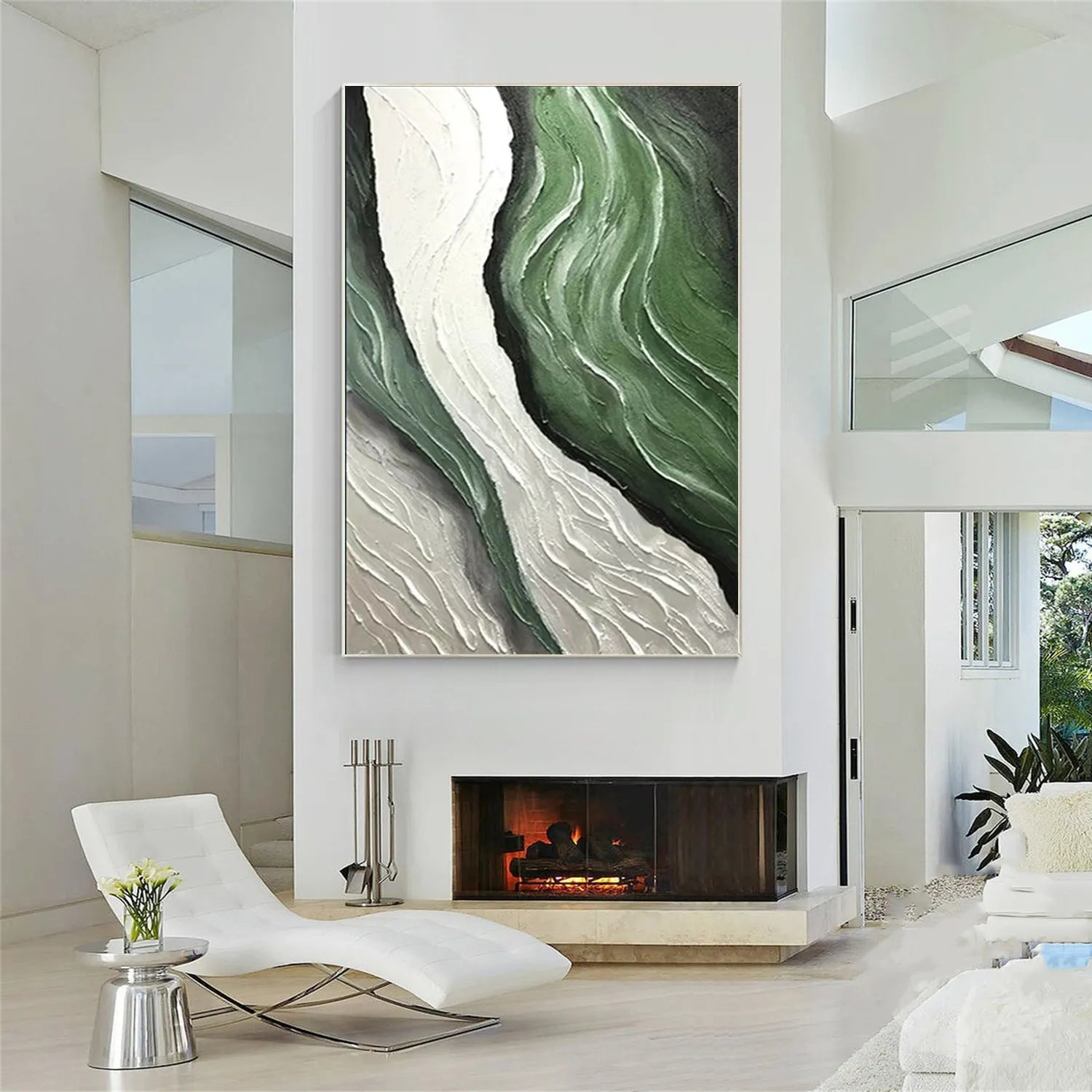 Handmade Abstract Art Green Ocean Wave Large Wall Art #JJ 221