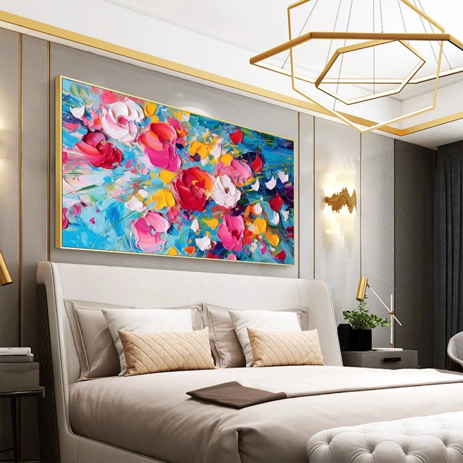 Large Wall Space Decor Abstract Garden Art Textured Bloom Canvas #JJ 321