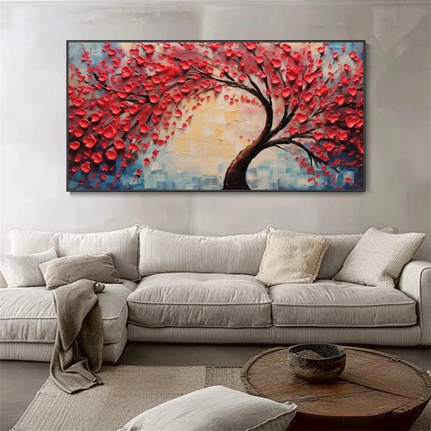 Red Blossom Tree Painting | Textured Abstract Floral Landscape #JJ 336