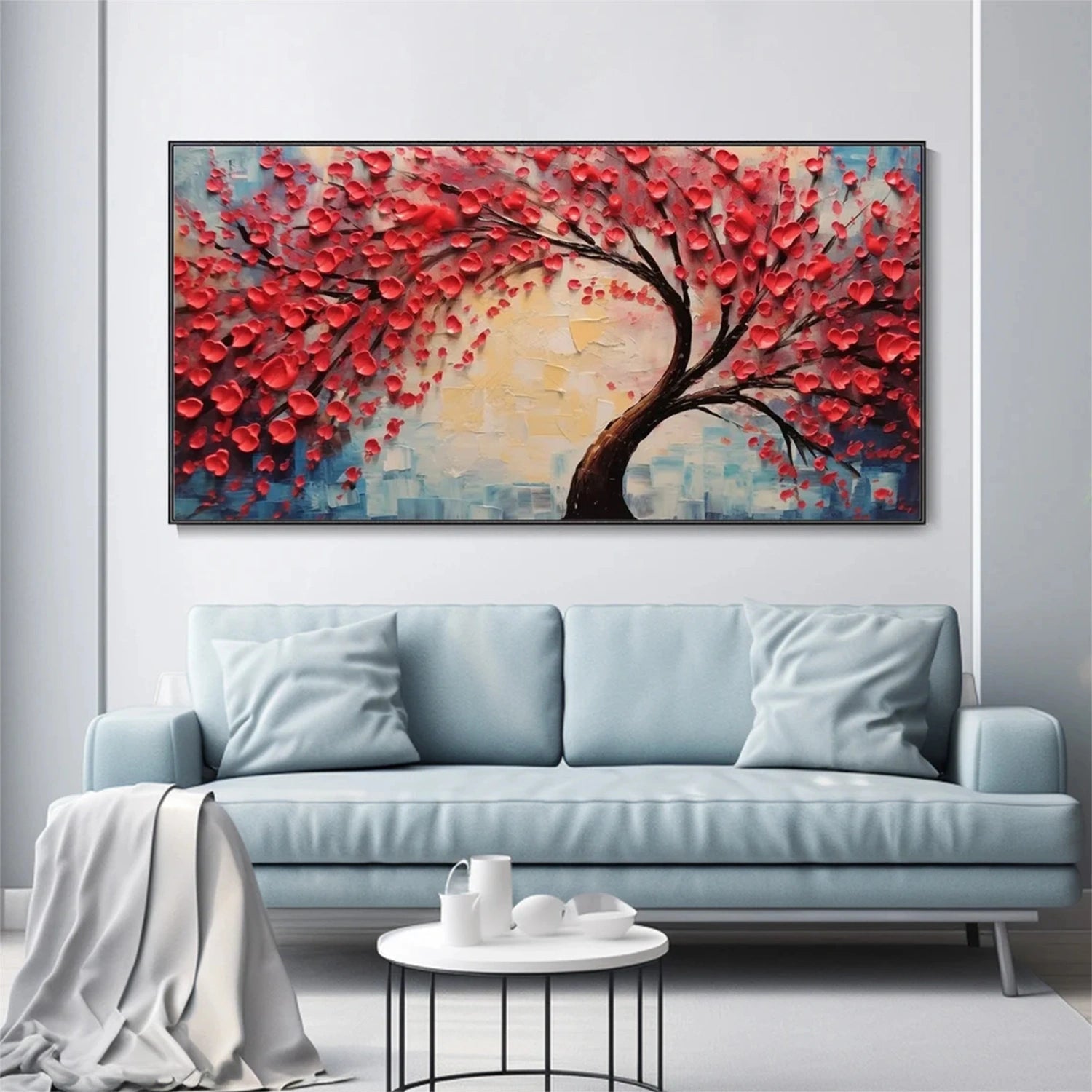 Red Blossom Tree Painting | Textured Abstract Floral Landscape #JJ 336