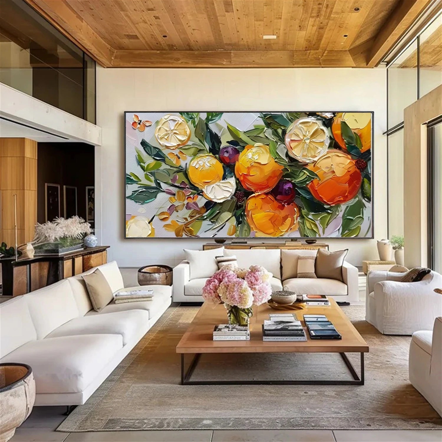 Large Abstract Fruit & Leaf Canvas | Vibrant Kitchen Wall Art #JJ 314