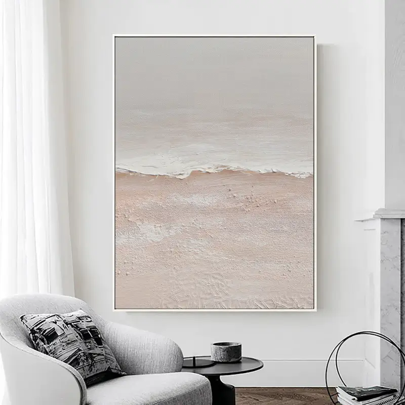 Beige Beach Wave Canvas – Soft Textured Coastal Decor Painting