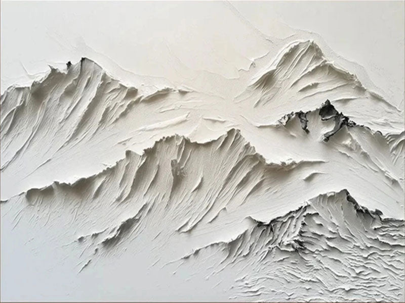 3Dテクスチャーアート 60×120cm 油絵風 ホワイト Textured Mountain Landscape Painting | Large 3D White Wall Art #ZZ 126