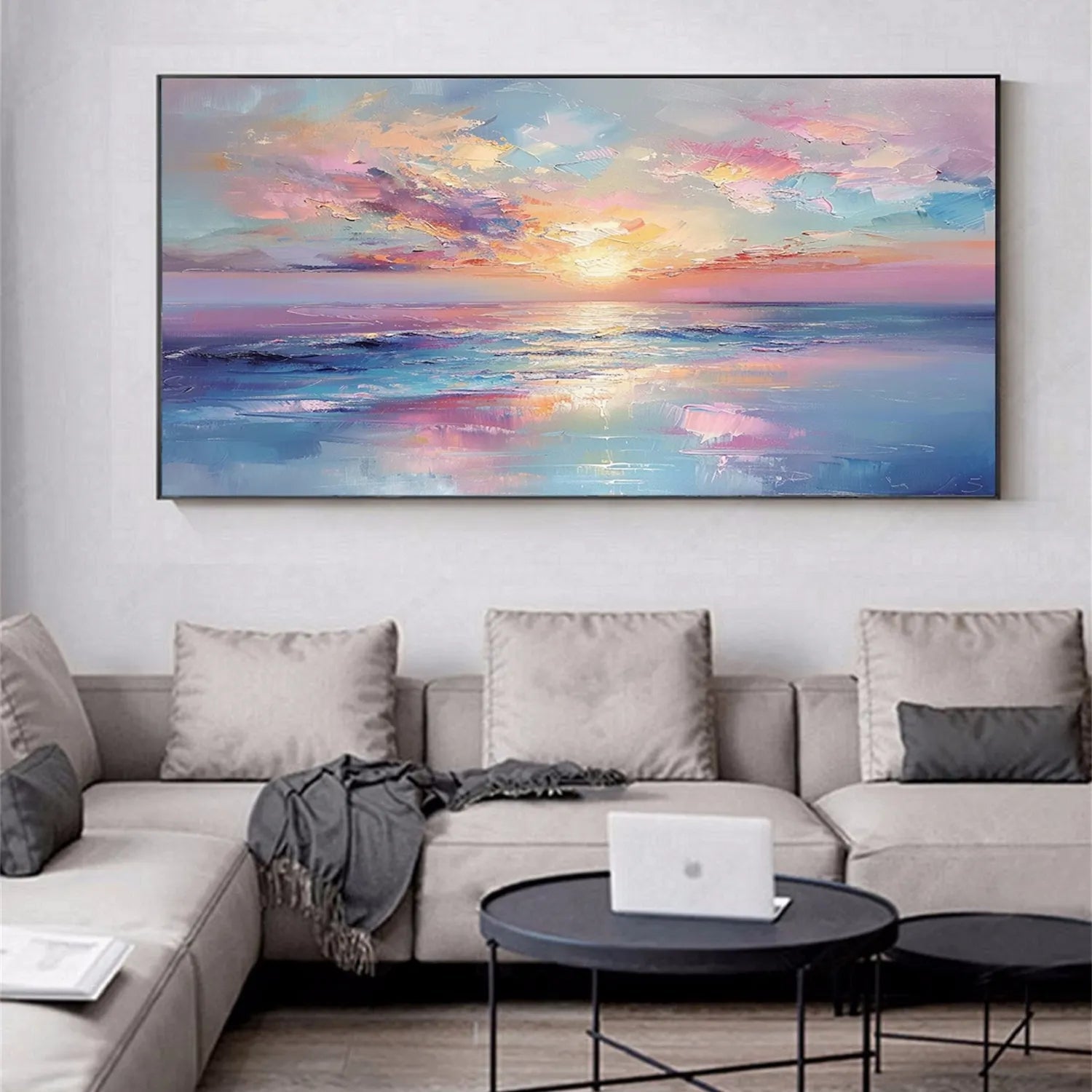 Vibrant Sunset Canvas: Abstract Ocean Art for Room Decor #ZZ 044