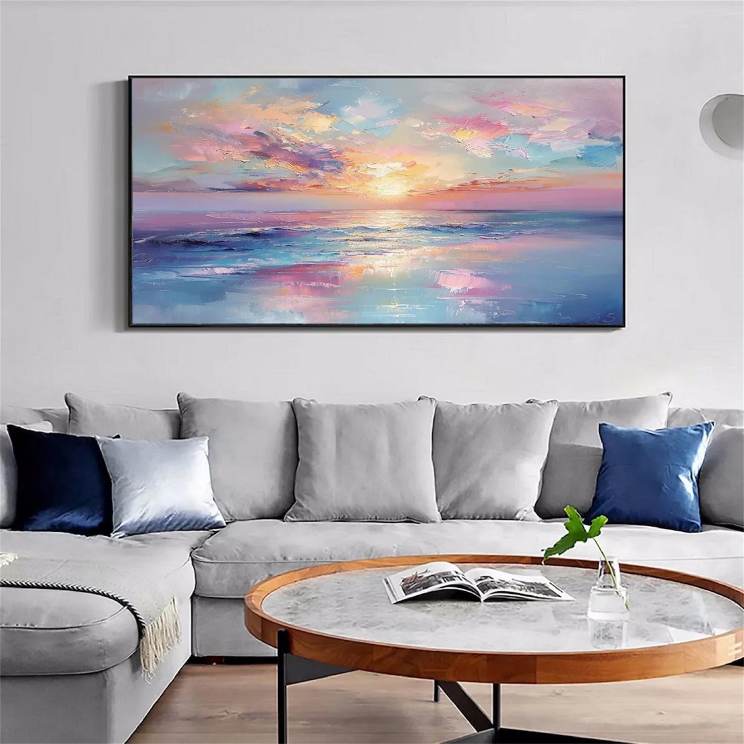 Vibrant Sunset Canvas: Abstract Ocean Art for Room Decor #ZZ 044