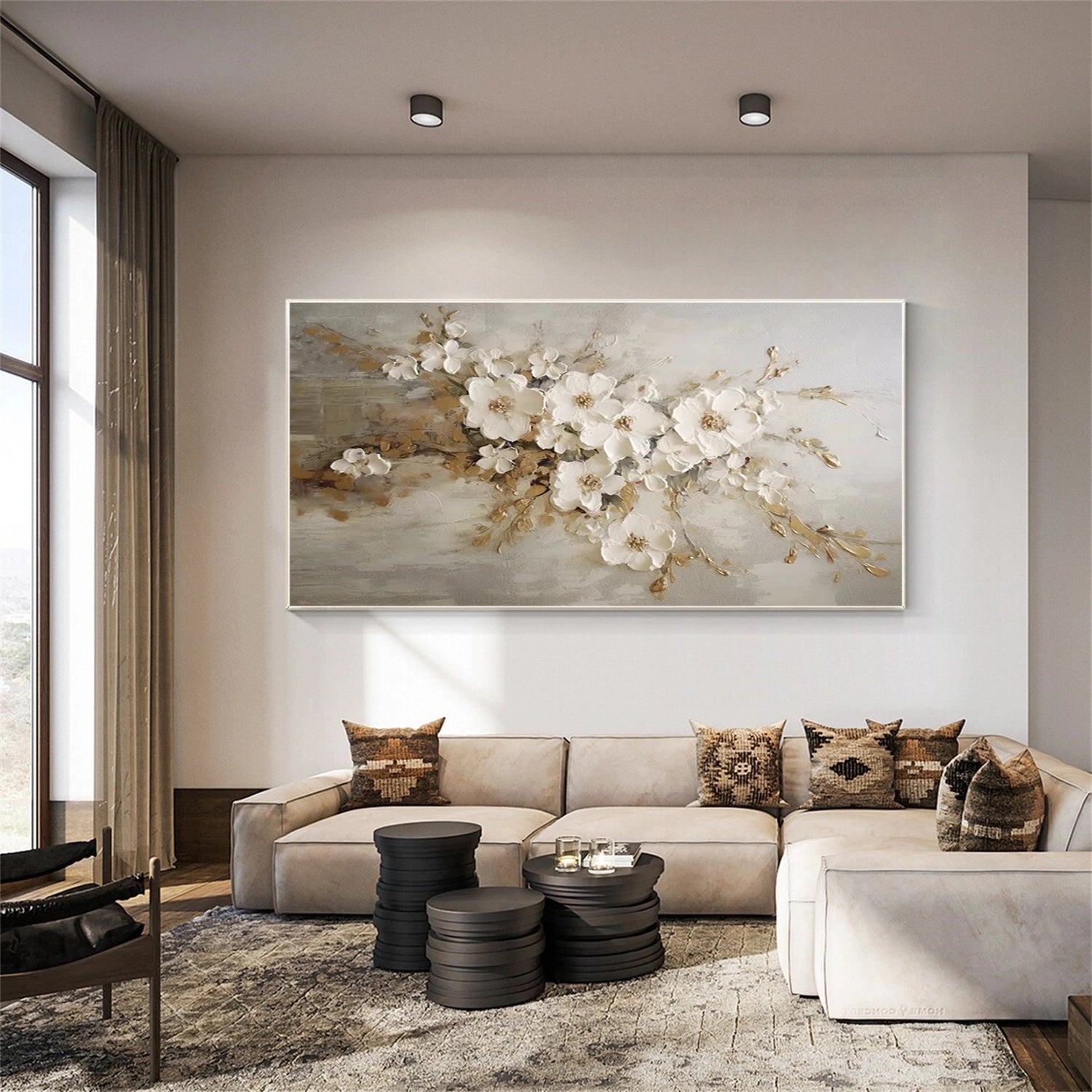Elegant White Floral Oil Painting | Hand-Painted Art #JJ 297