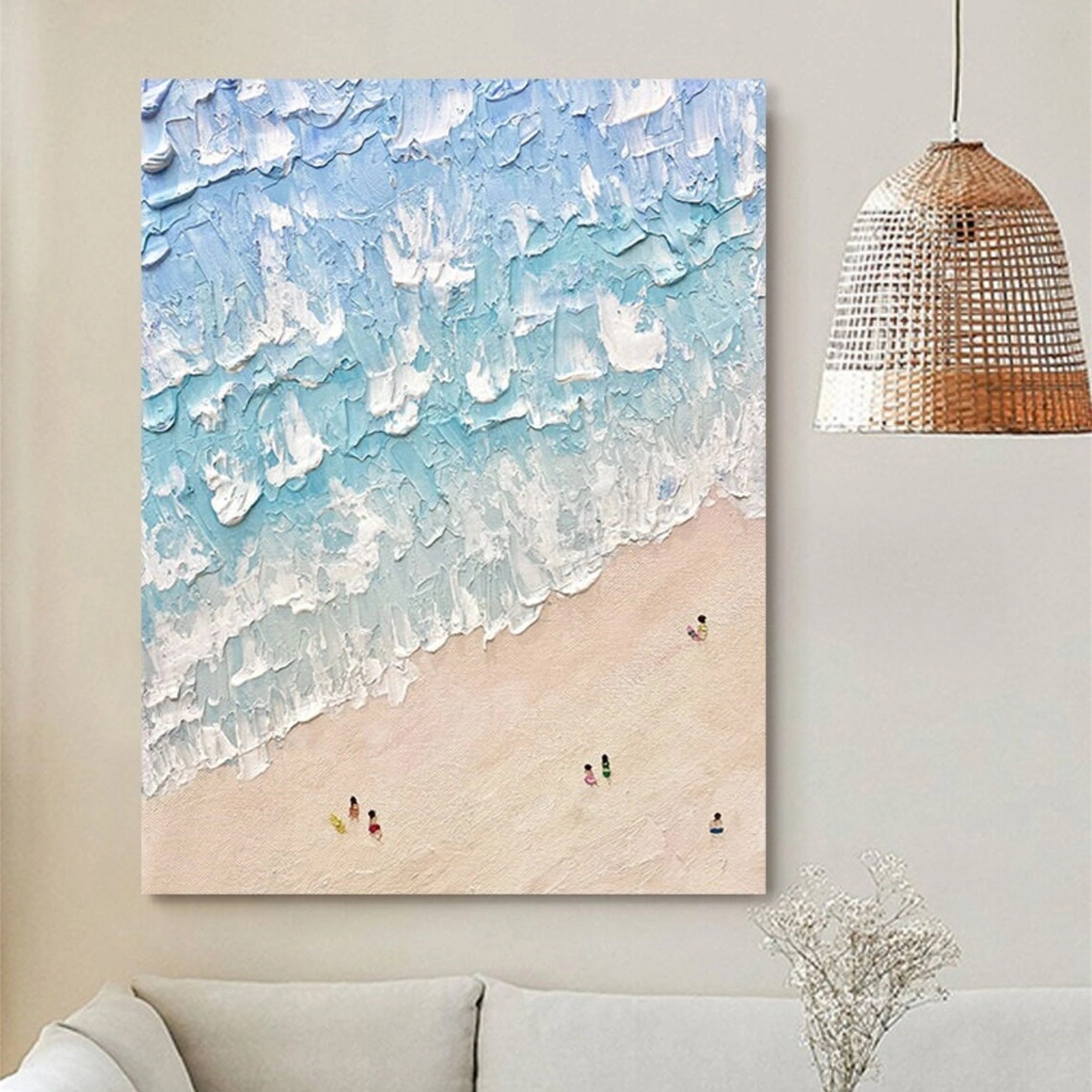 Blue Beach Painting for Living Room | Textured Ocean Abstract Wall Art #JJ 229