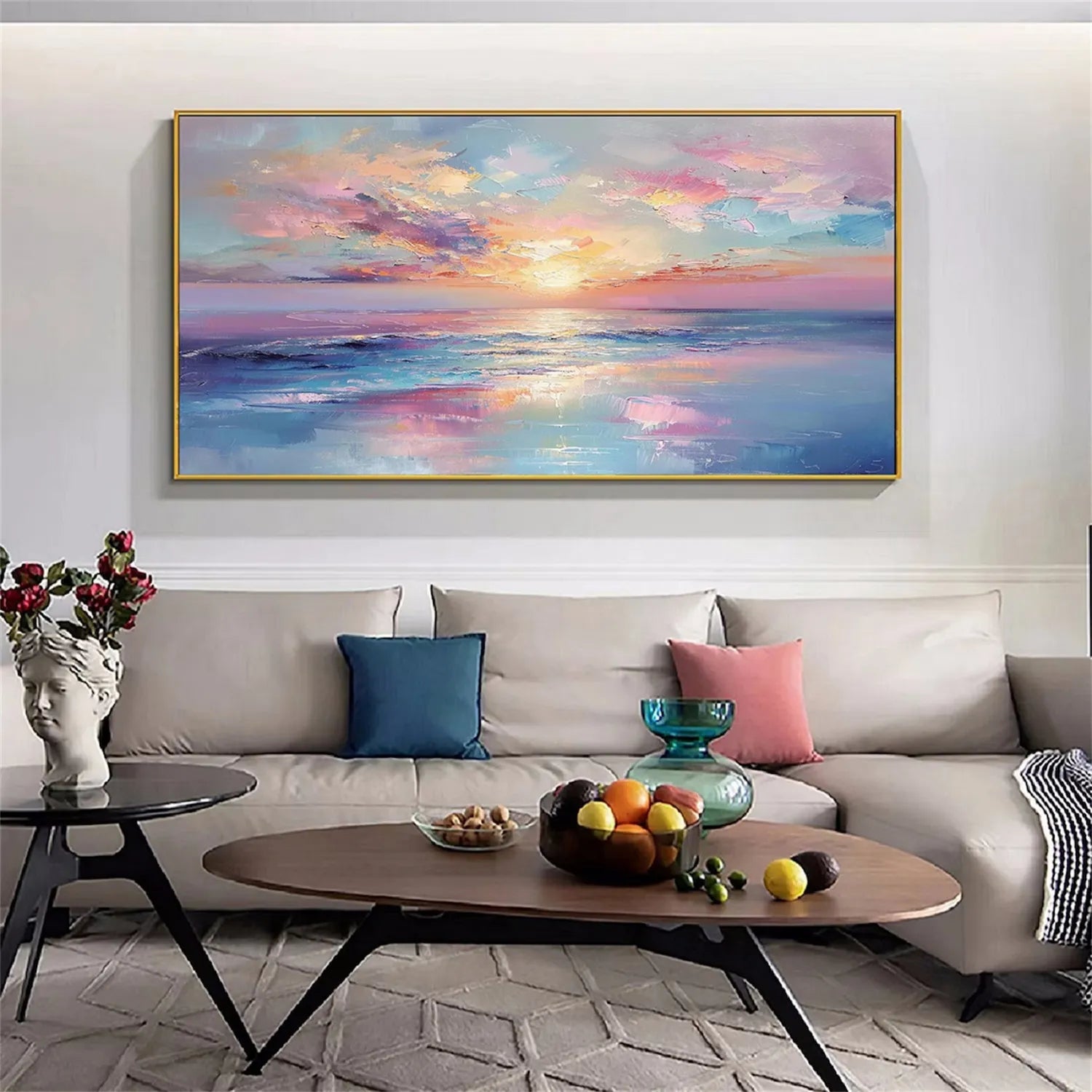 Vibrant Sunset Canvas: Abstract Ocean Art for Room Decor #ZZ 044