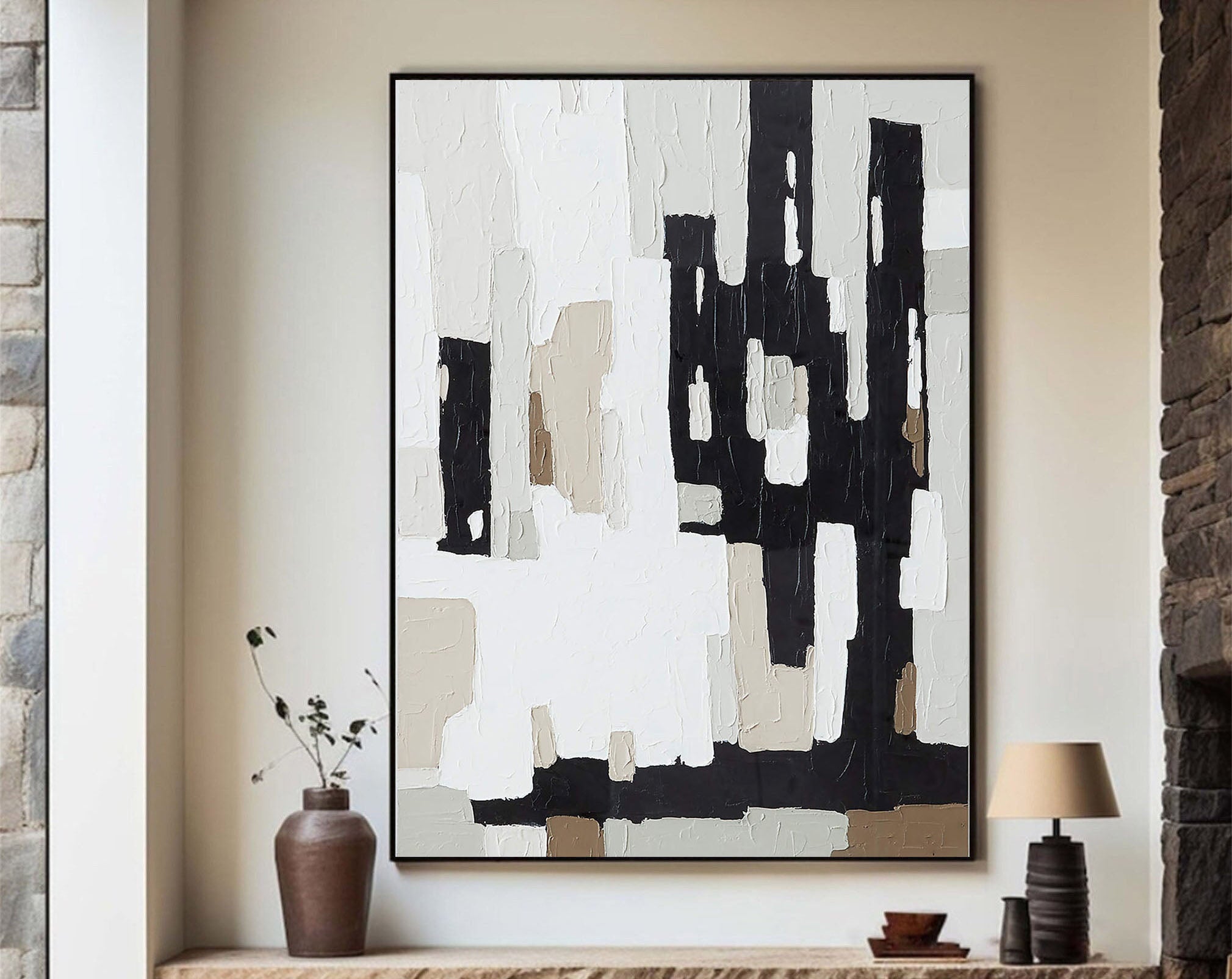 Textured Abstract Art - Black and White Modern Painting #TC 114