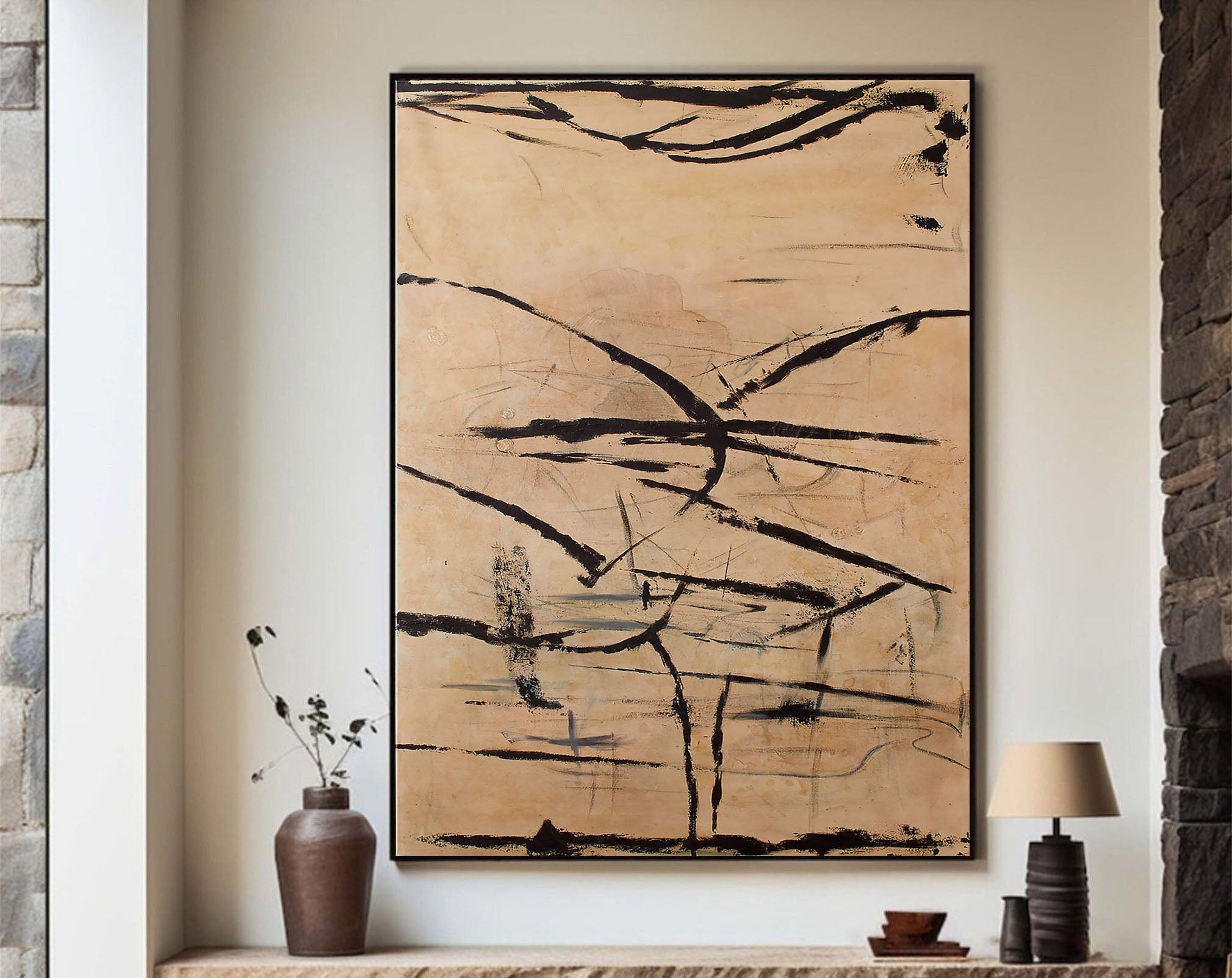 Large Handmade Abstract Wall Art - Neutral Tones #TC 116