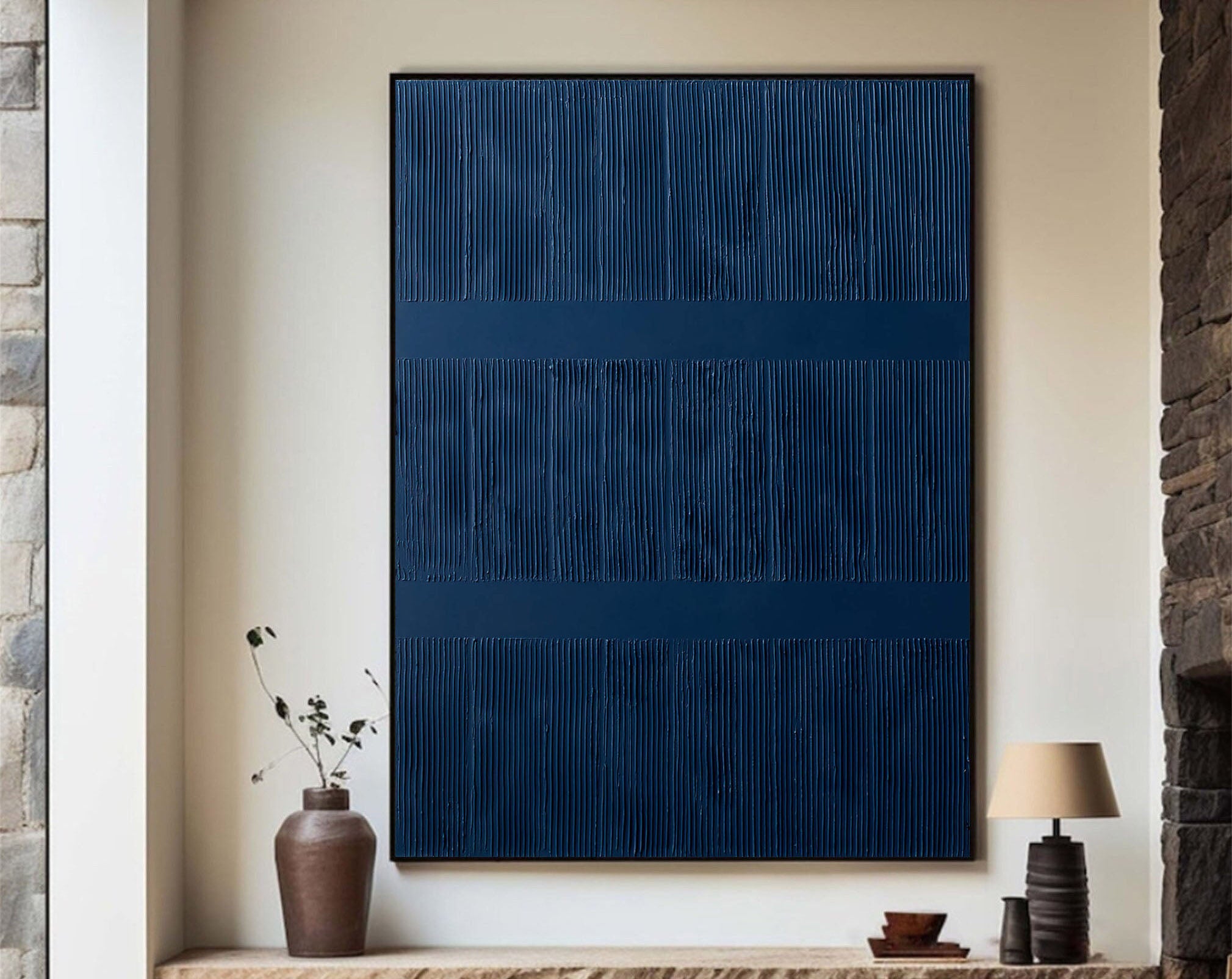 Large Blue Textured Abstract Wall Art #TC 115