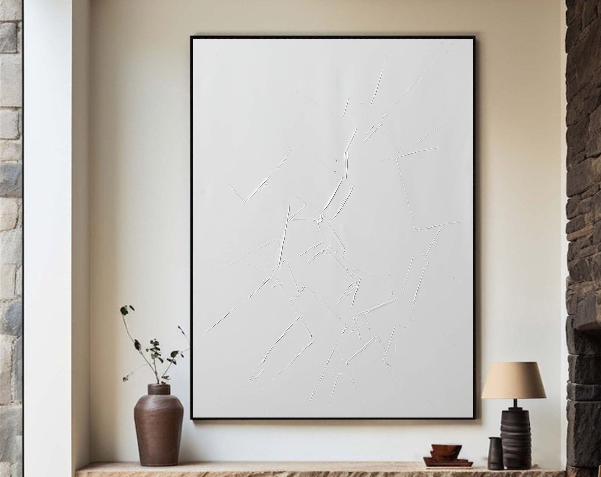 Large Minimalist White Textured Abstract Wall Art #TC 125