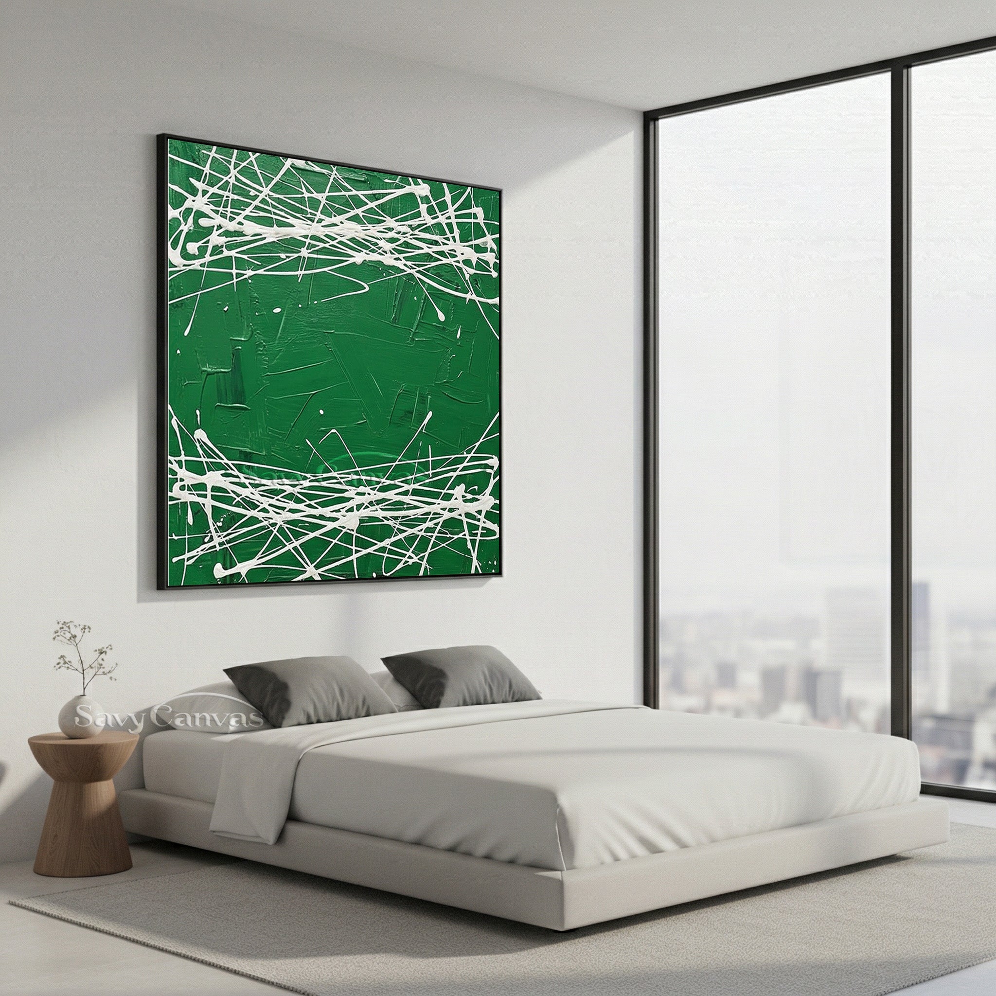 Forest Green Abstract Drip Painting | Original Hand-Painted Canvas #JJ 458