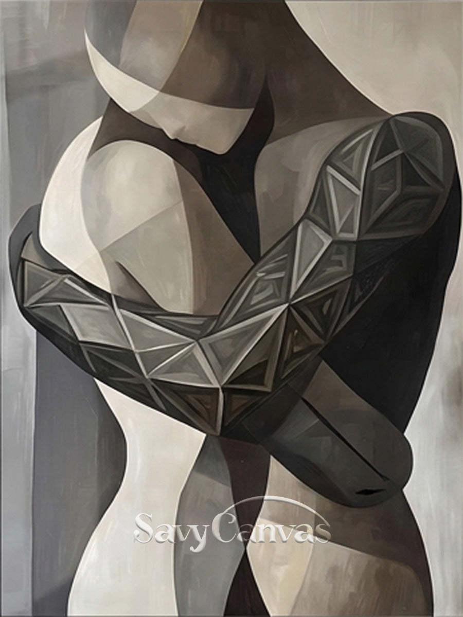 Modern Abstract Embrace Oil Painting | Geometric Couple Wall Art #SS 143