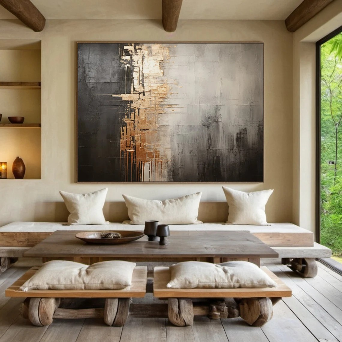 Luxury Abstract Decor - Gray White Gold Wall Artwork #TC 056