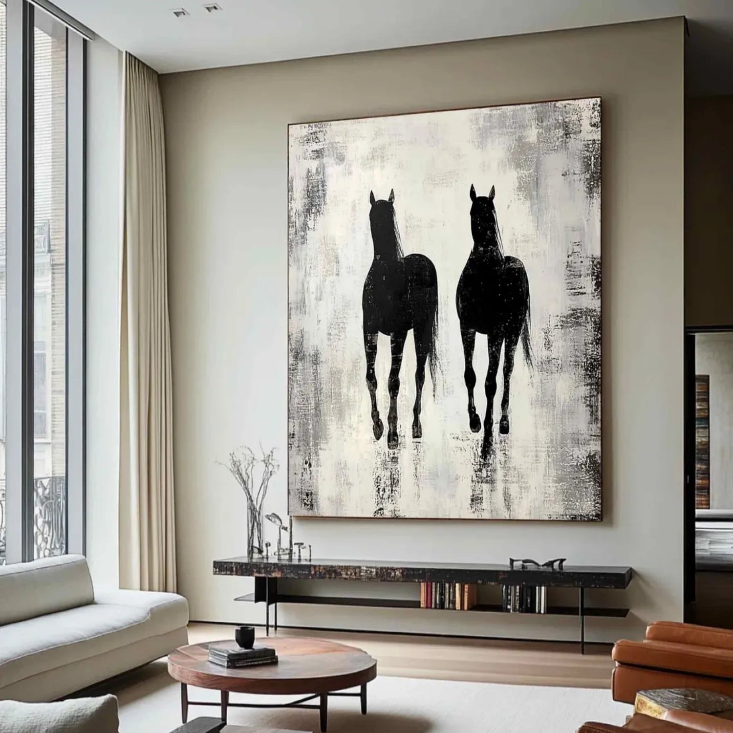 Abstract Equine Duo: Minimalist Black Horse Silhouettes #ZZ 034