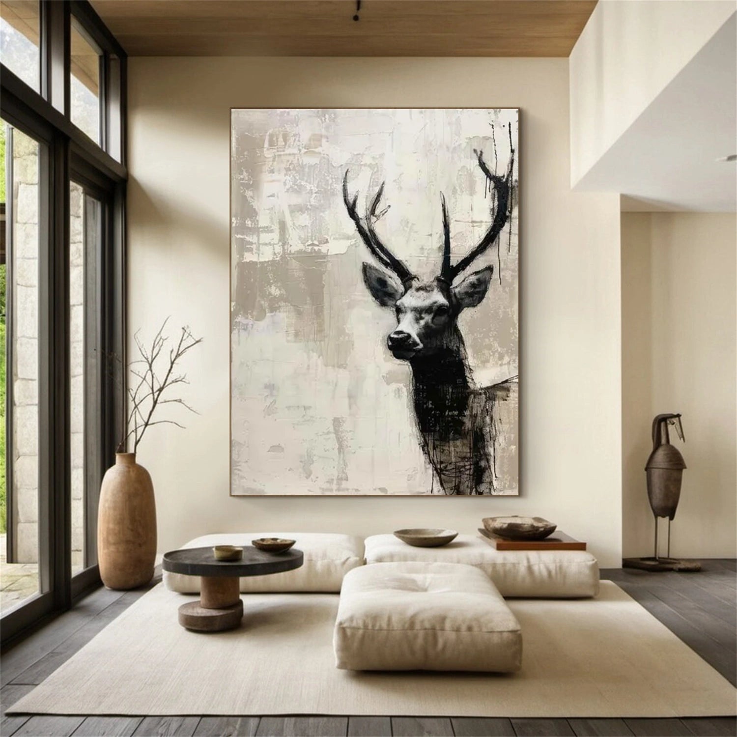 Large Abstract Deer Canvas: Modern Wildlife Art #ZZ 031