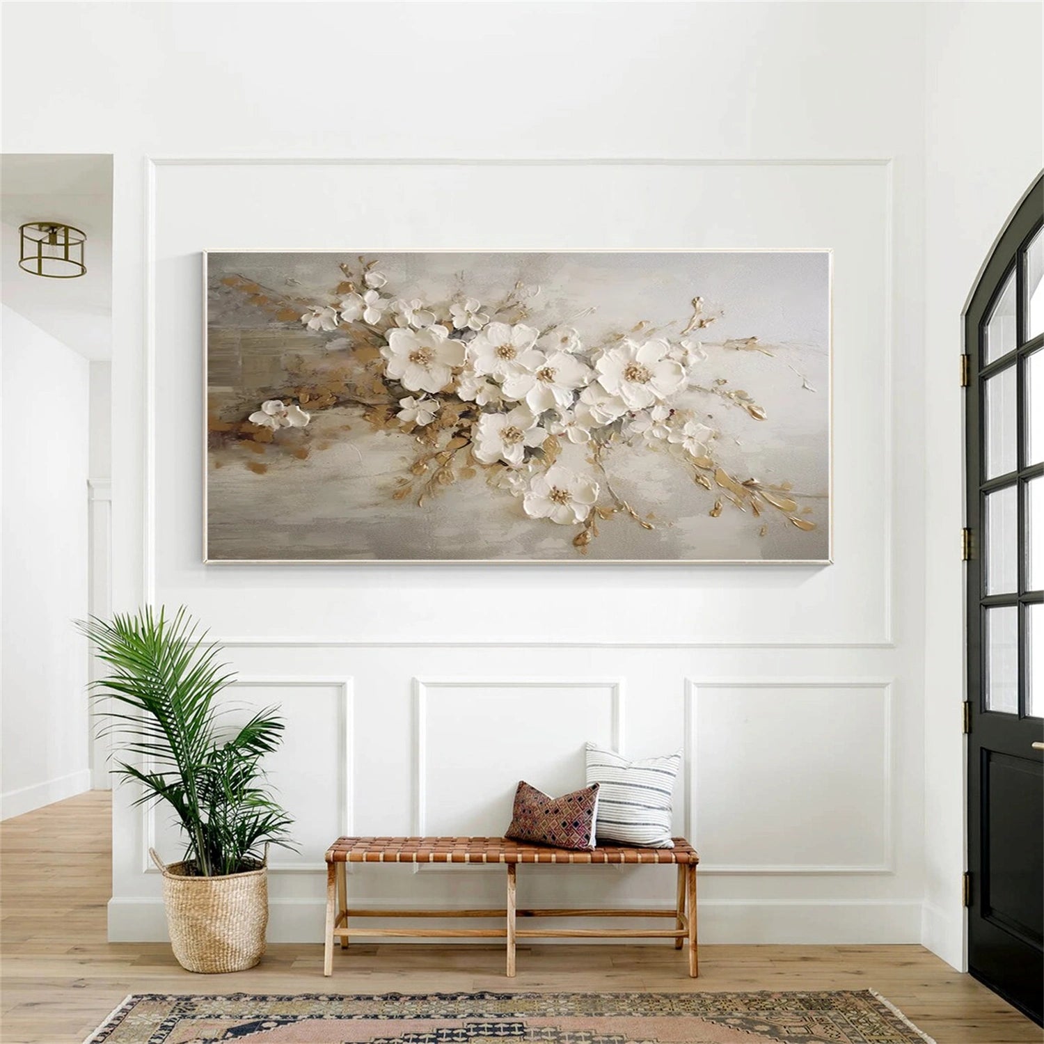 Elegant White Floral Oil Painting | Hand-Painted Art #JJ 297