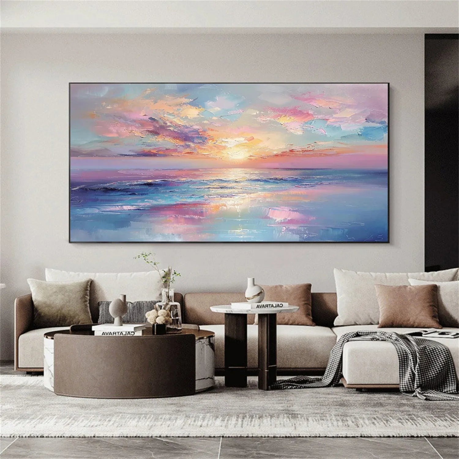Vibrant Sunset Canvas: Abstract Ocean Art for Room Decor #ZZ 044