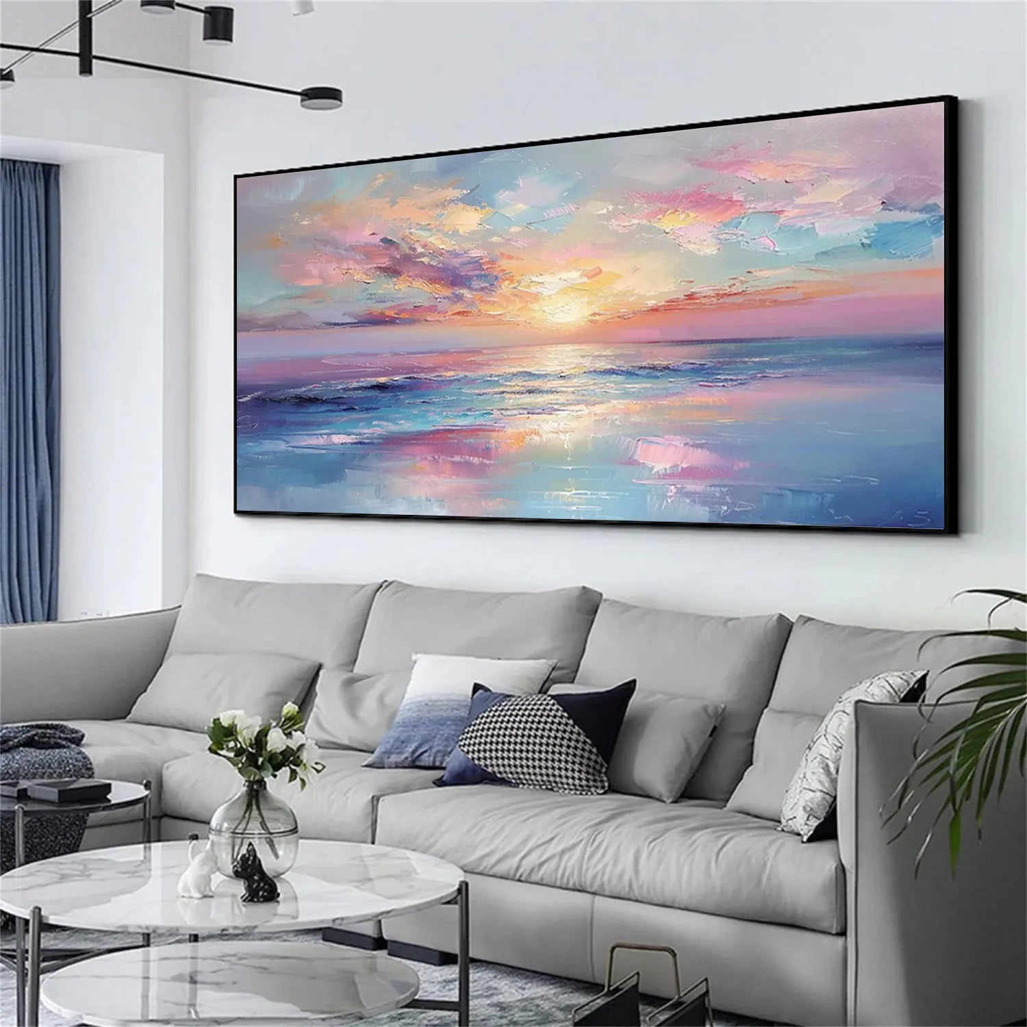 Vibrant Sunset Canvas: Abstract Ocean Art for Room Decor #ZZ 044