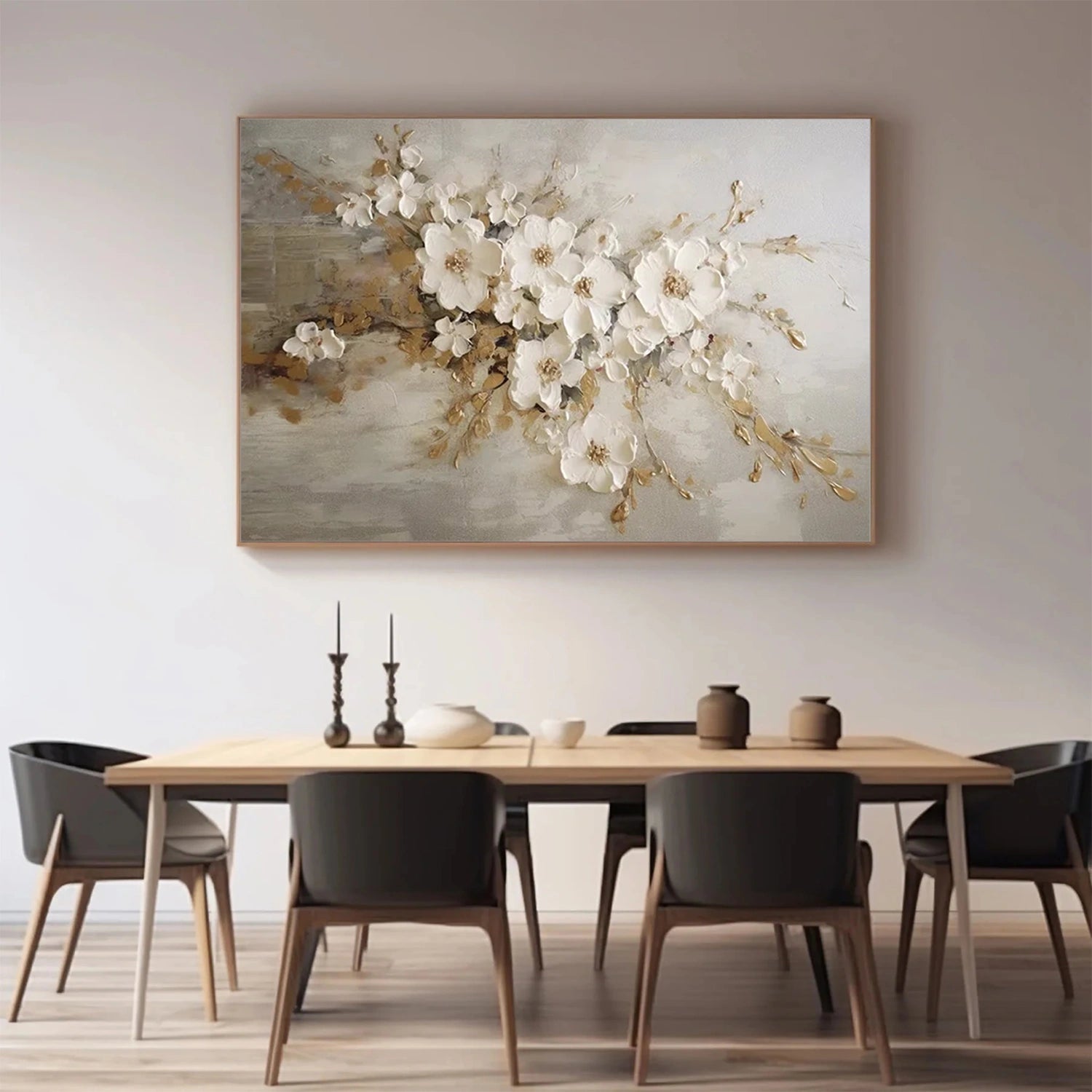 Elegant White Floral Oil Painting | Hand-Painted Art #JJ 297
